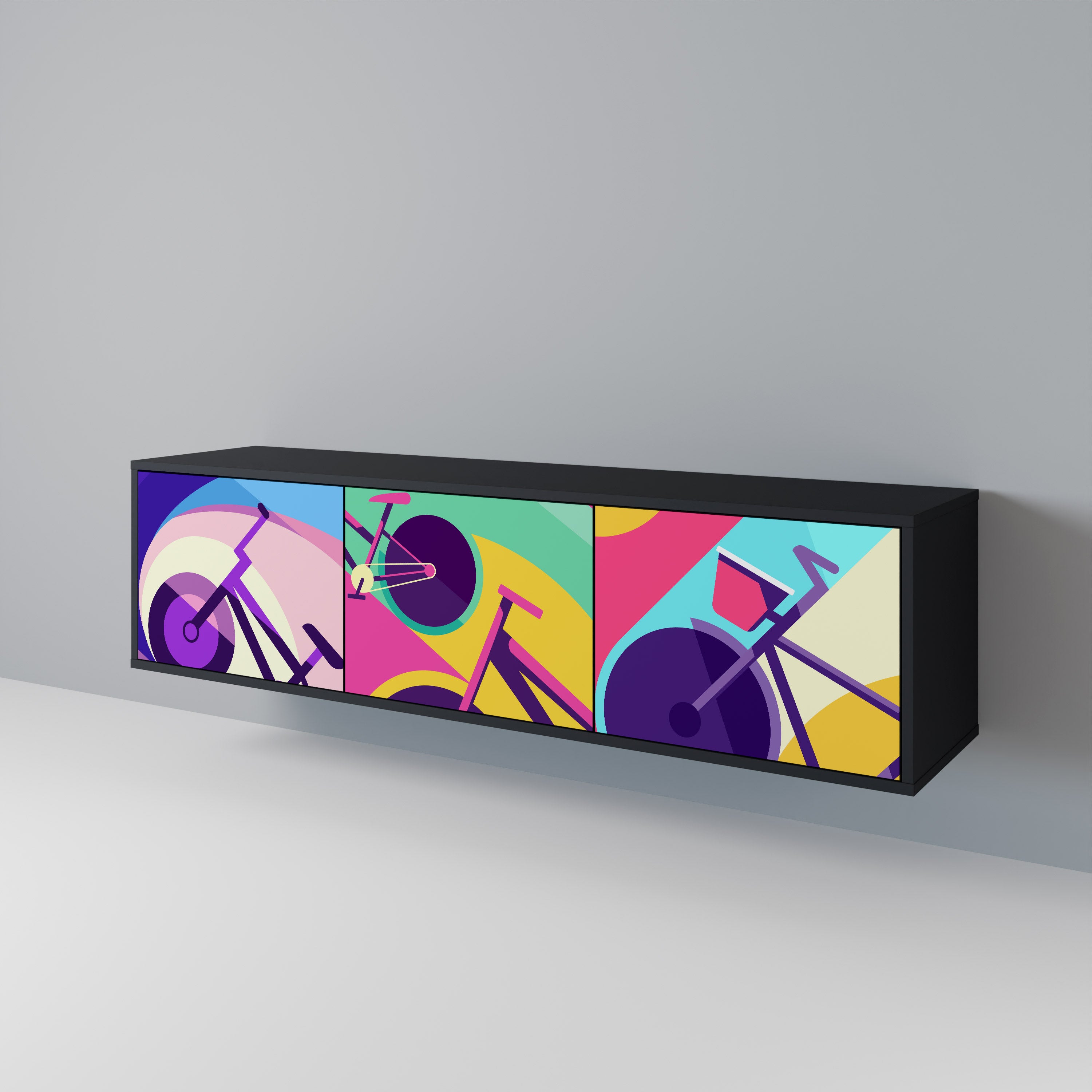 Mueble de TV BIKE DREAMS de 3 puertas con acabado negro