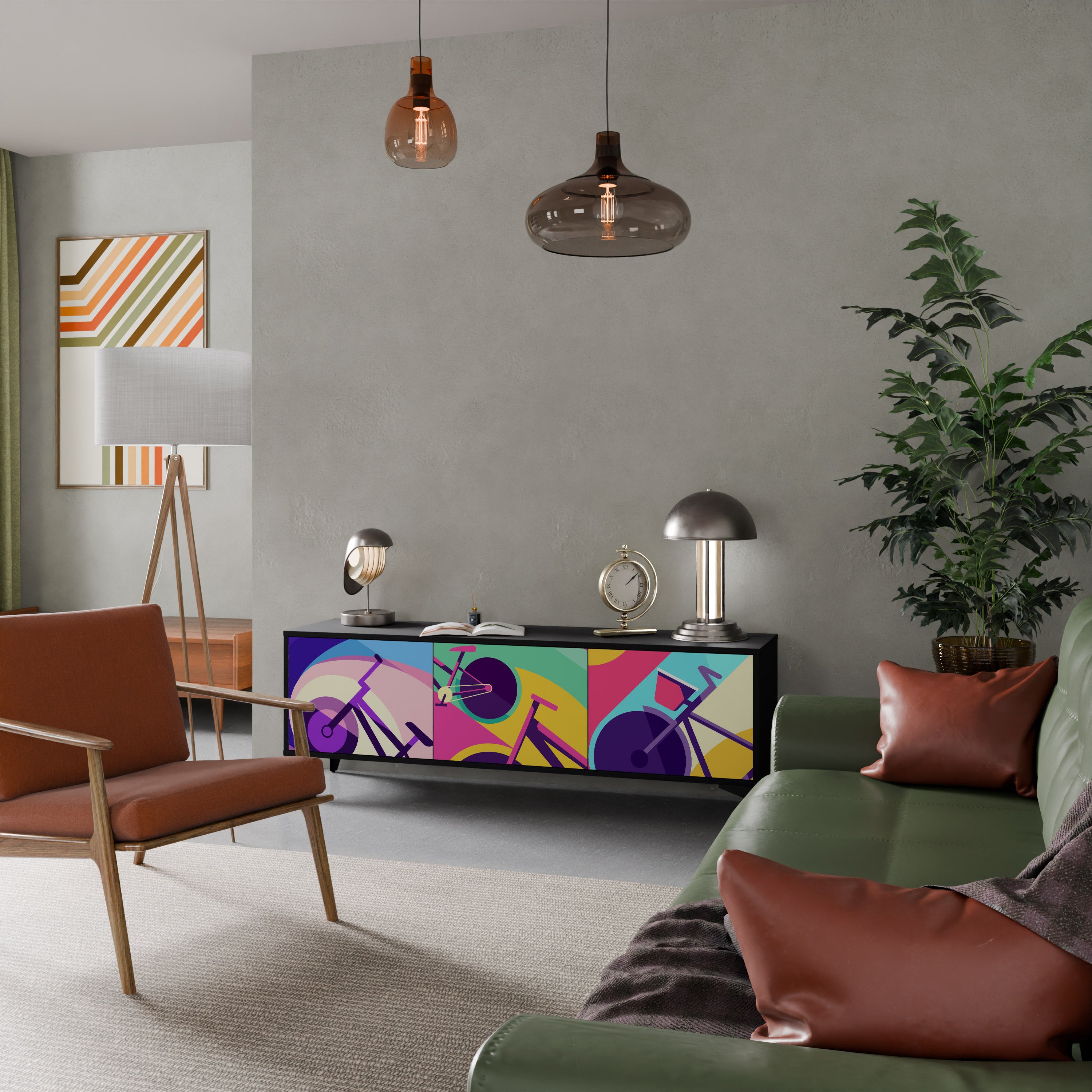 Mueble de TV BIKE DREAMS de 3 puertas con acabado negro