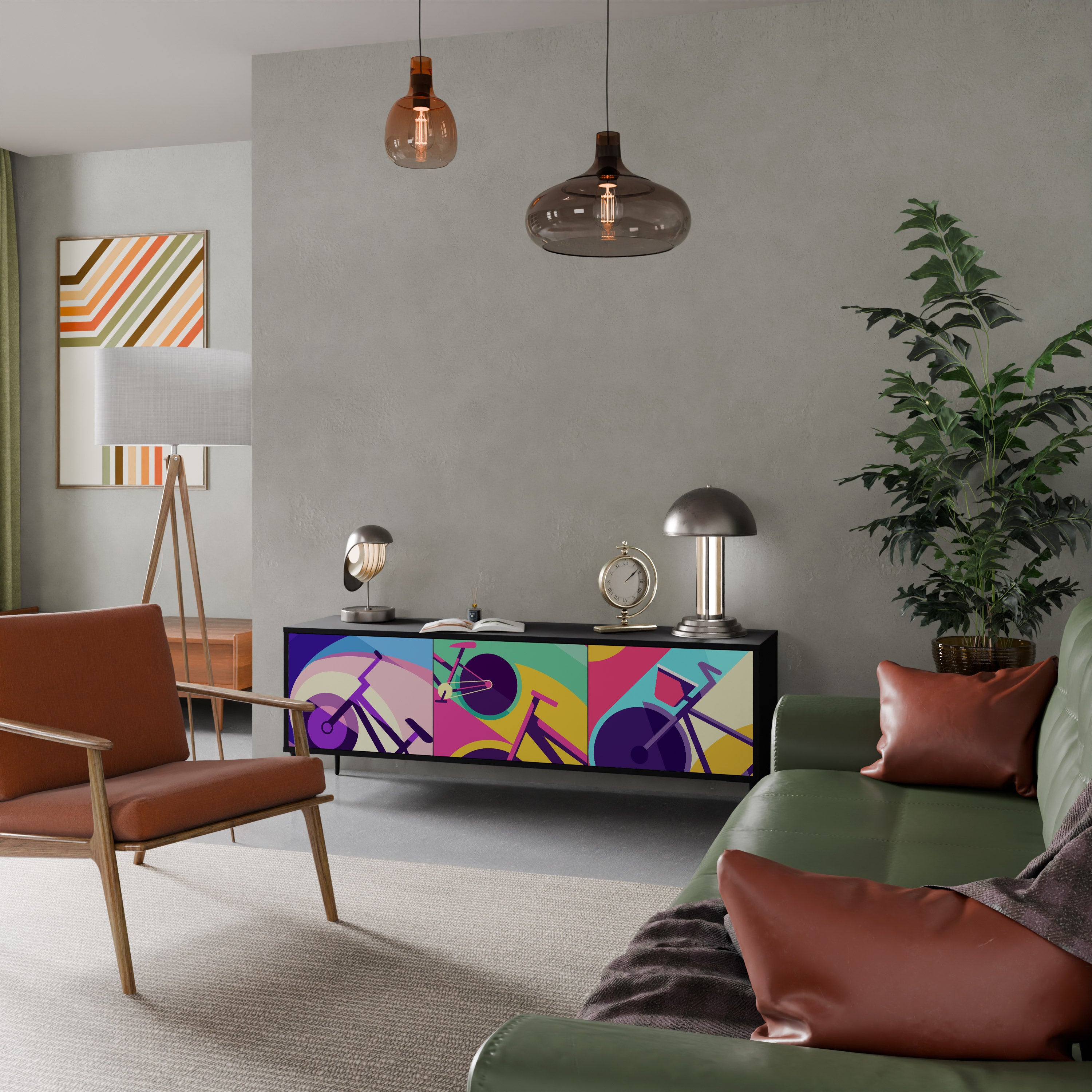 Mueble de TV BIKE DREAMS de 3 puertas con acabado negro
