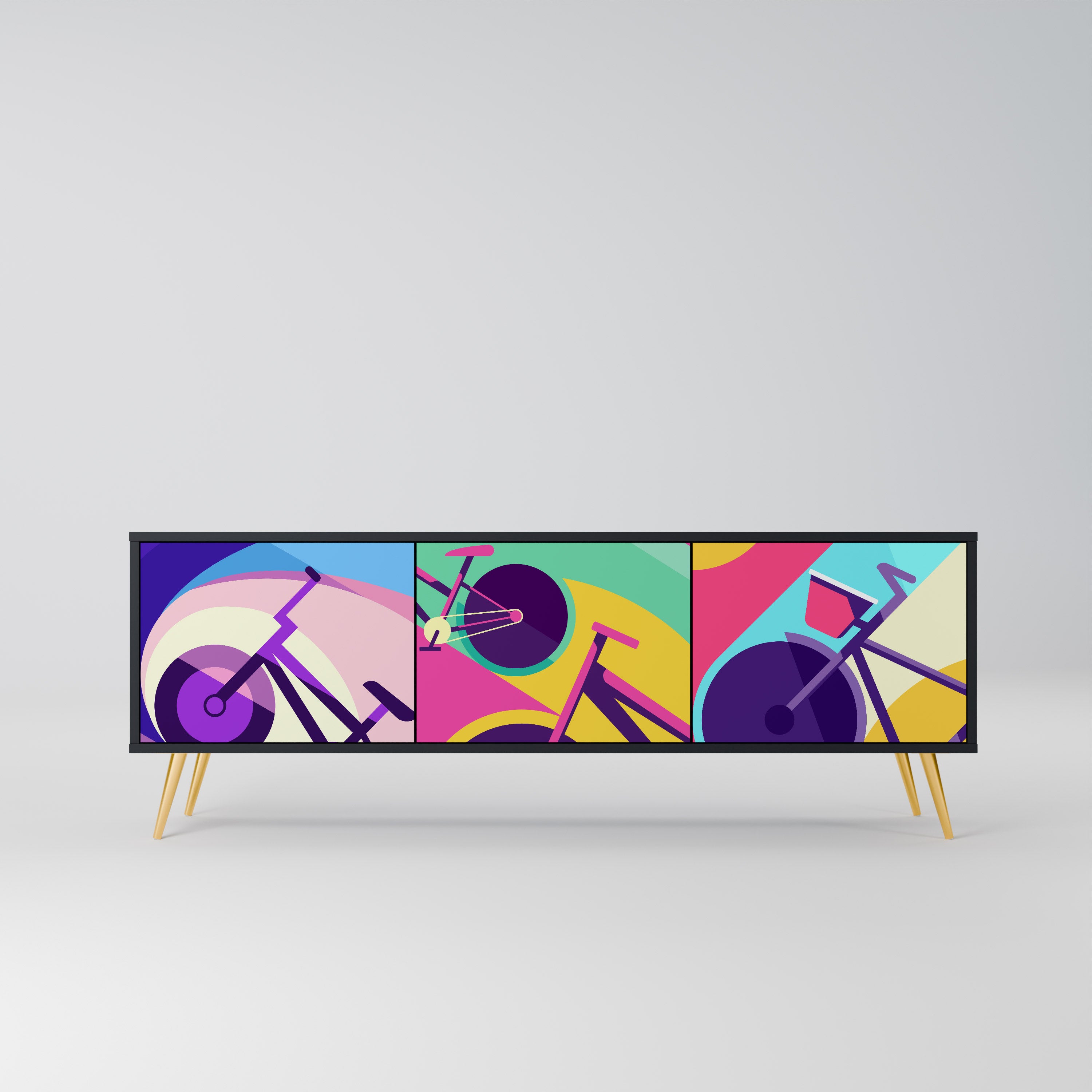 Mueble de TV BIKE DREAMS de 3 puertas con acabado negro