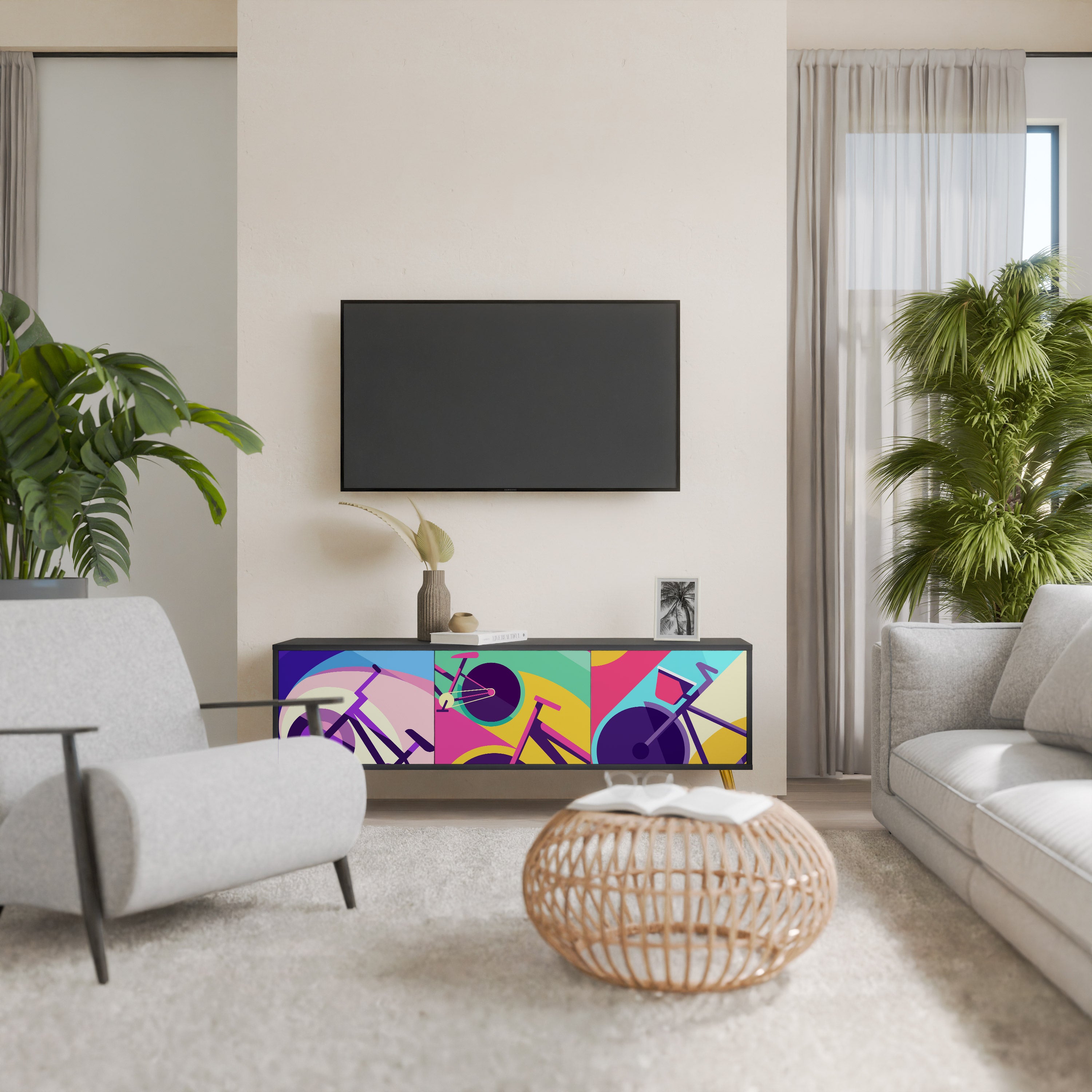 Mueble de TV BIKE DREAMS de 3 puertas con acabado negro