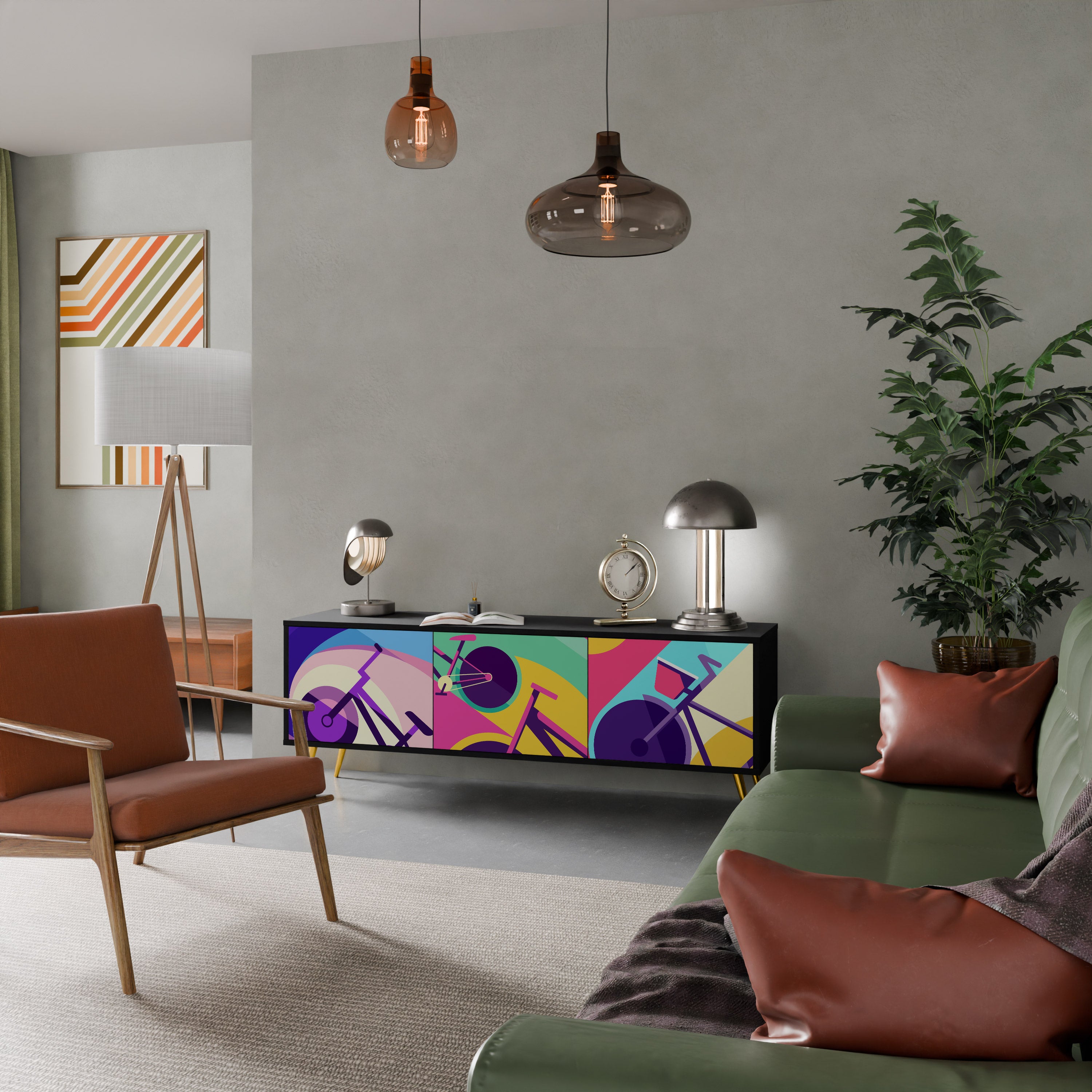 Mueble de TV BIKE DREAMS de 3 puertas con acabado negro