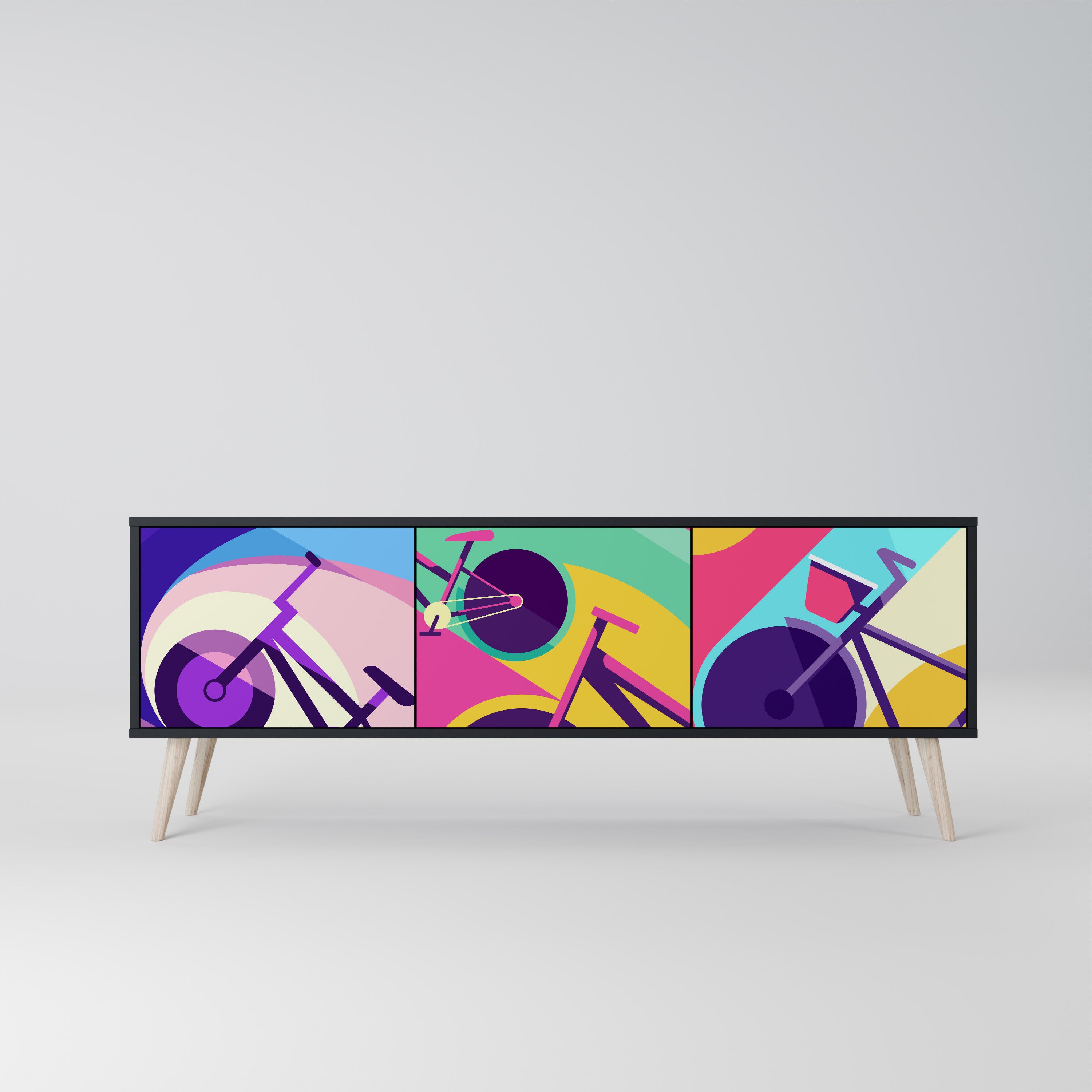 Mueble de TV BIKE DREAMS de 3 puertas con acabado negro