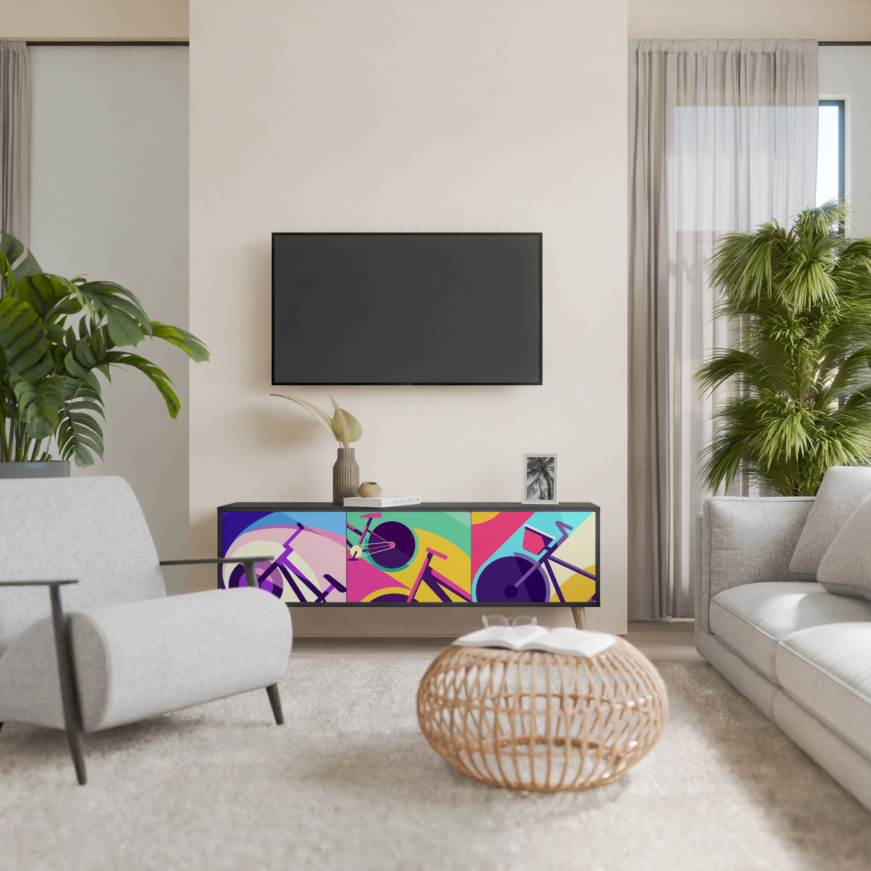 Mueble de TV BIKE DREAMS de 3 puertas con acabado negro