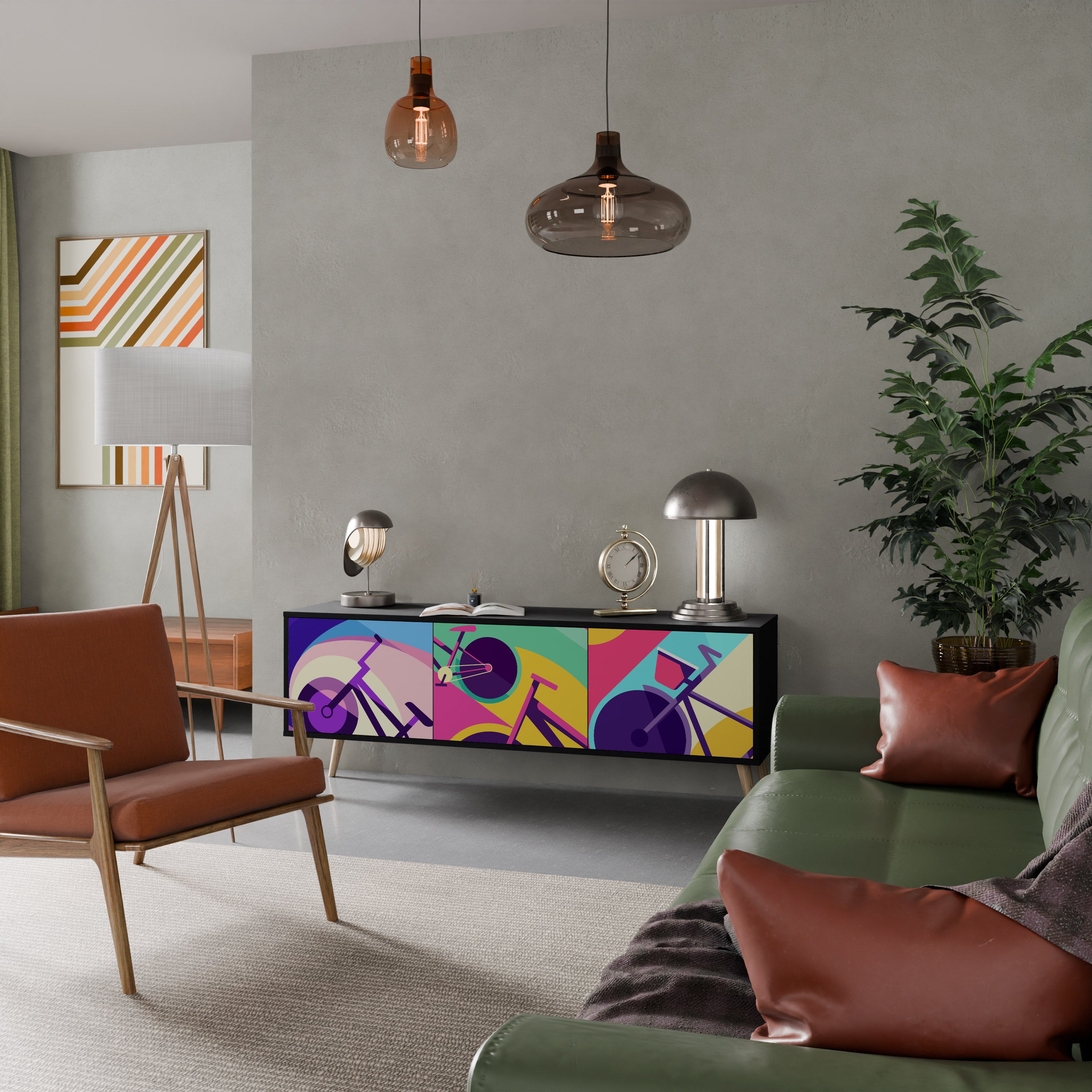 Mueble de TV BIKE DREAMS de 3 puertas con acabado negro
