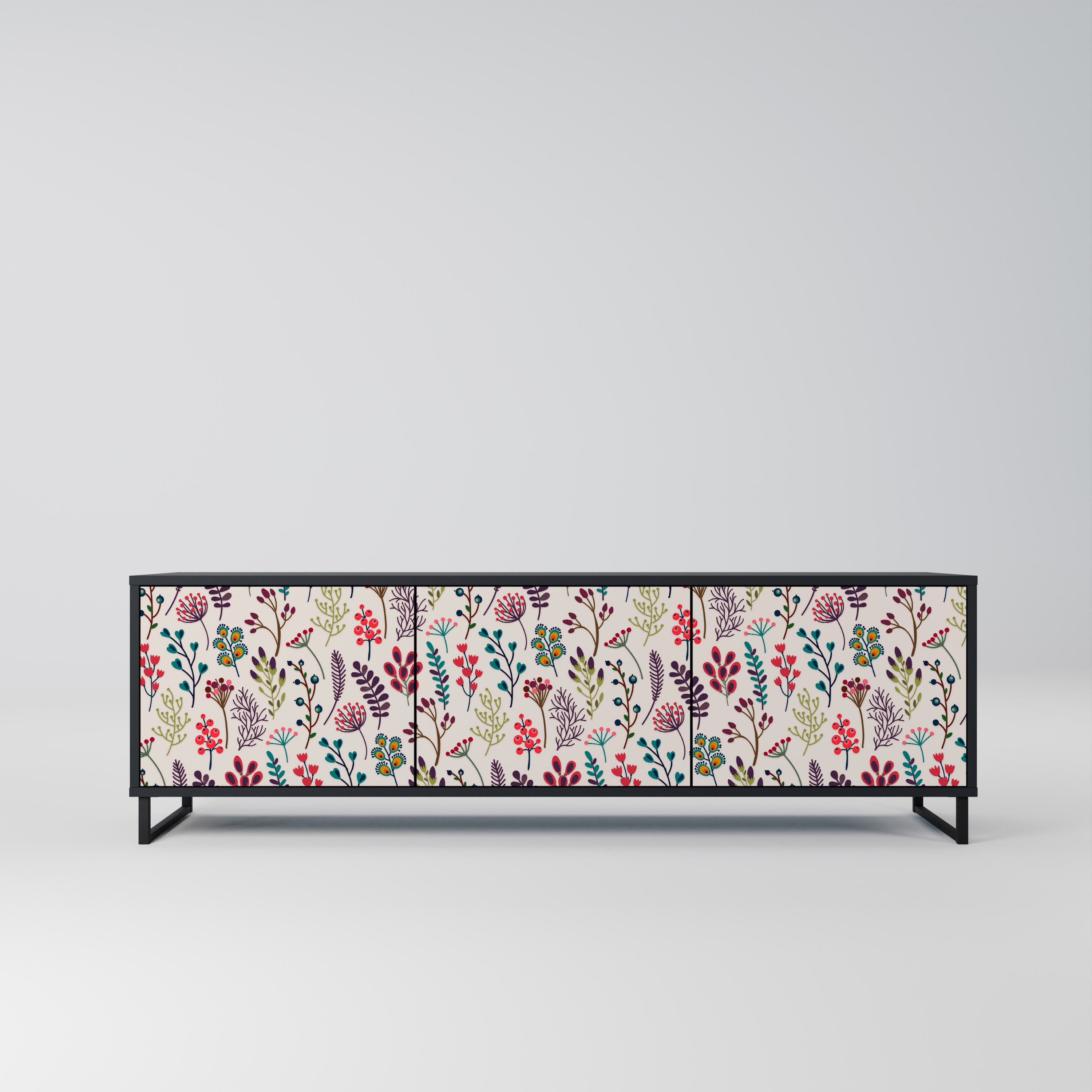 Mueble de TV de 3 puertas AUTUMN SUNDRIES en acabado negro