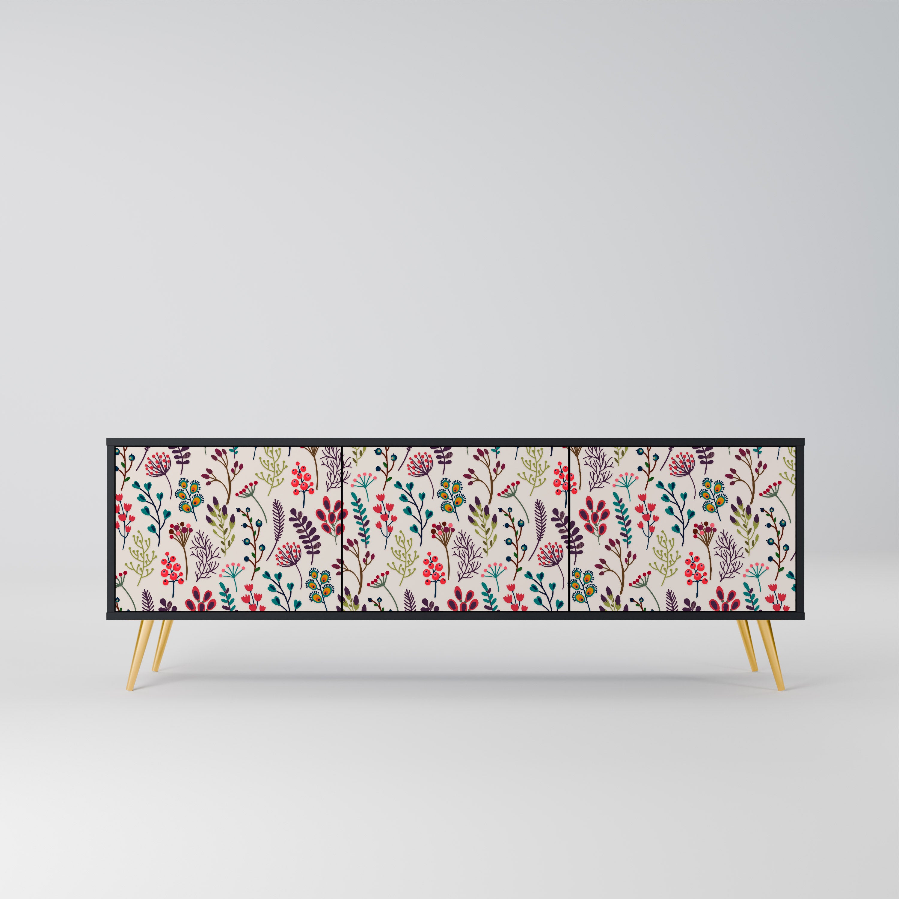 Mueble de TV de 3 puertas AUTUMN SUNDRIES en acabado negro