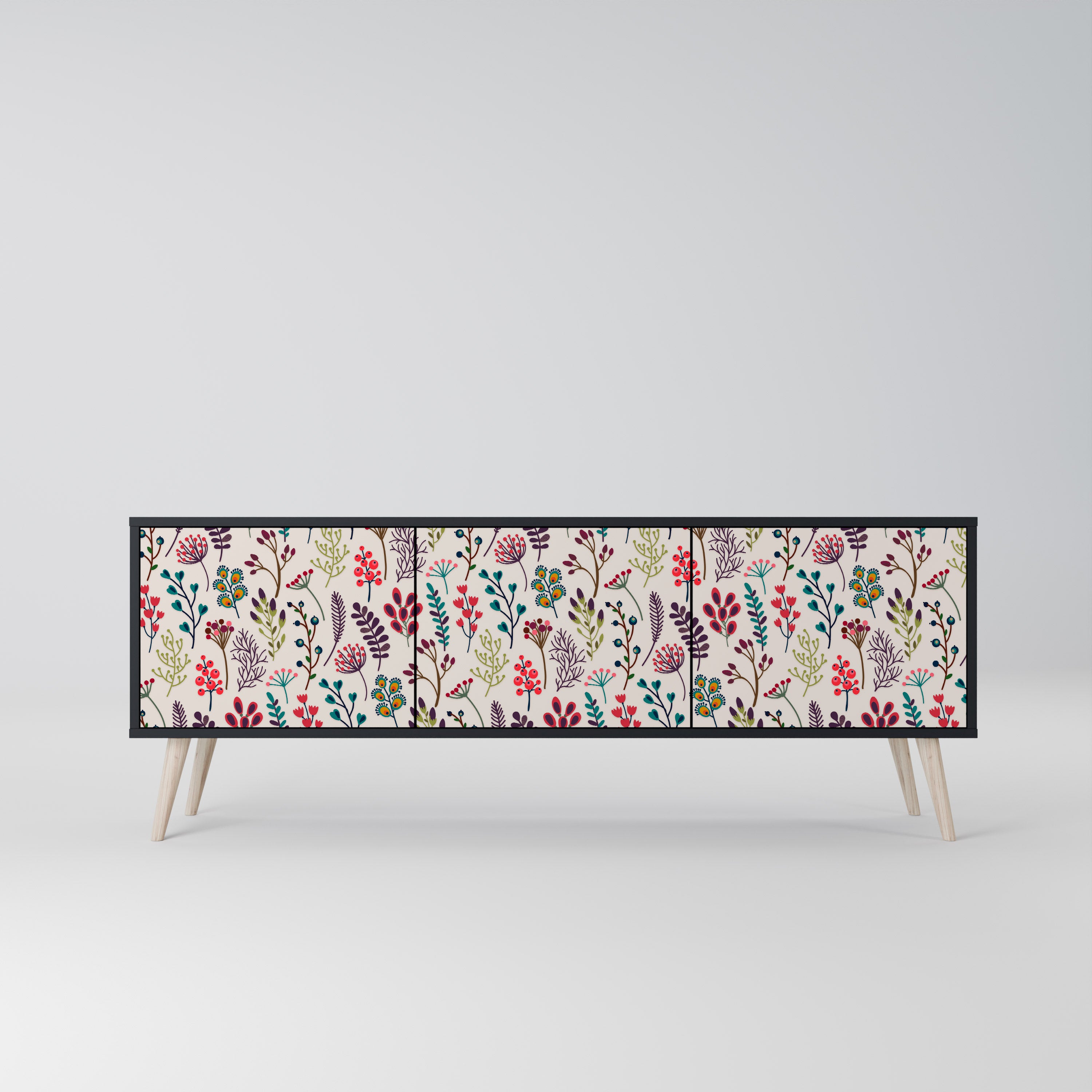 Mueble de TV de 3 puertas AUTUMN SUNDRIES en acabado negro