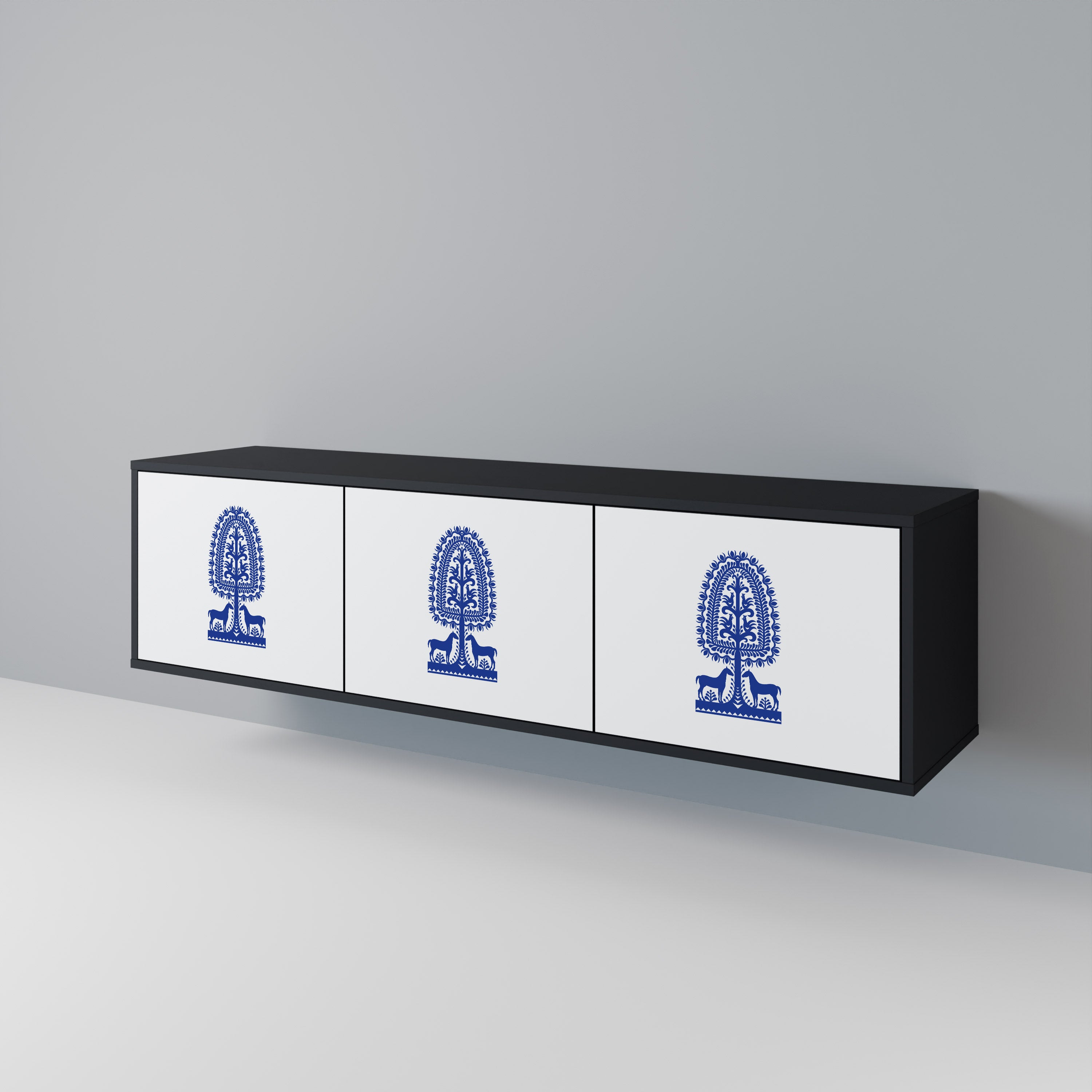Mueble de TV de 3 puertas con acabado negro de ARTE POPULAR POLACO