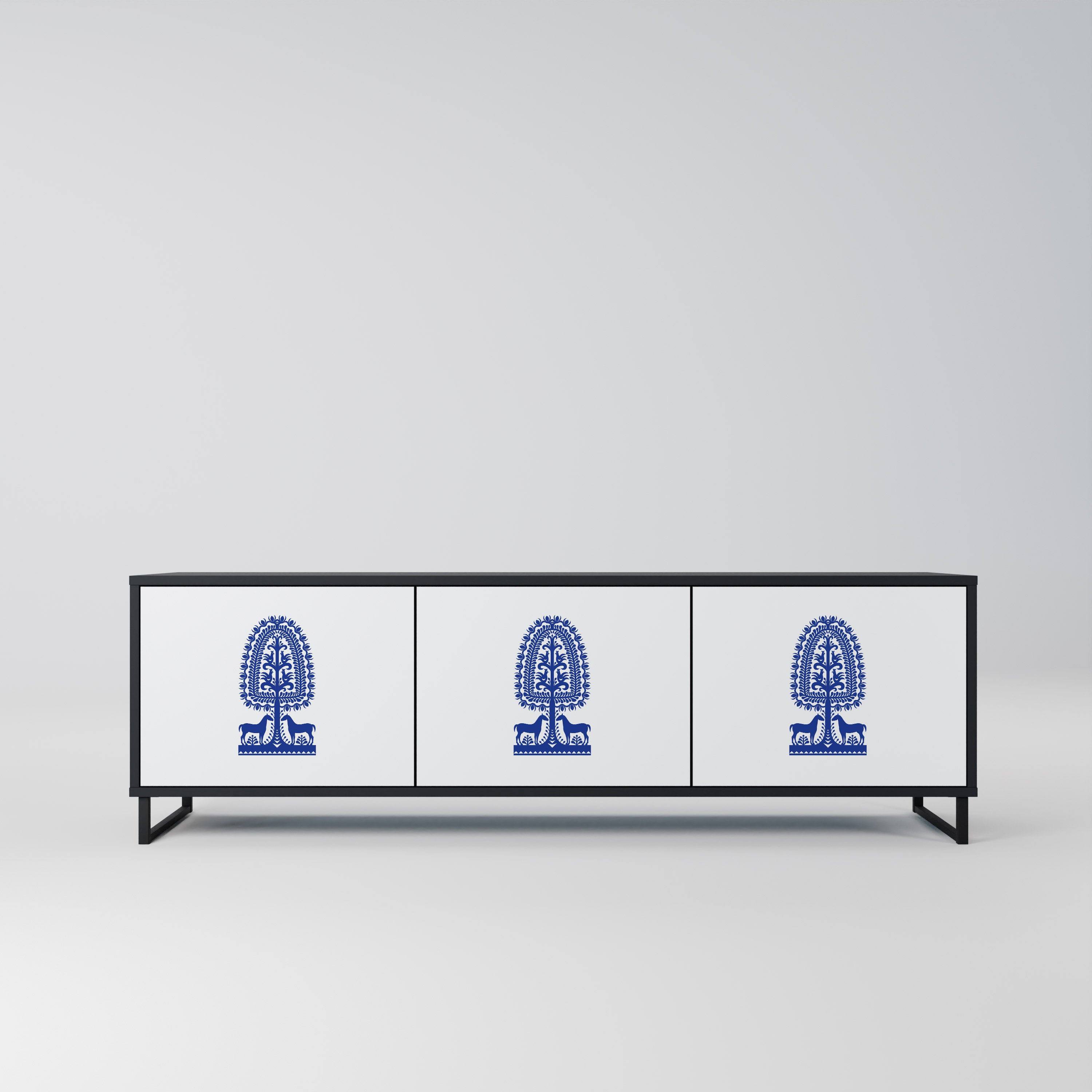 Mueble de TV de 3 puertas con acabado negro de ARTE POPULAR POLACO