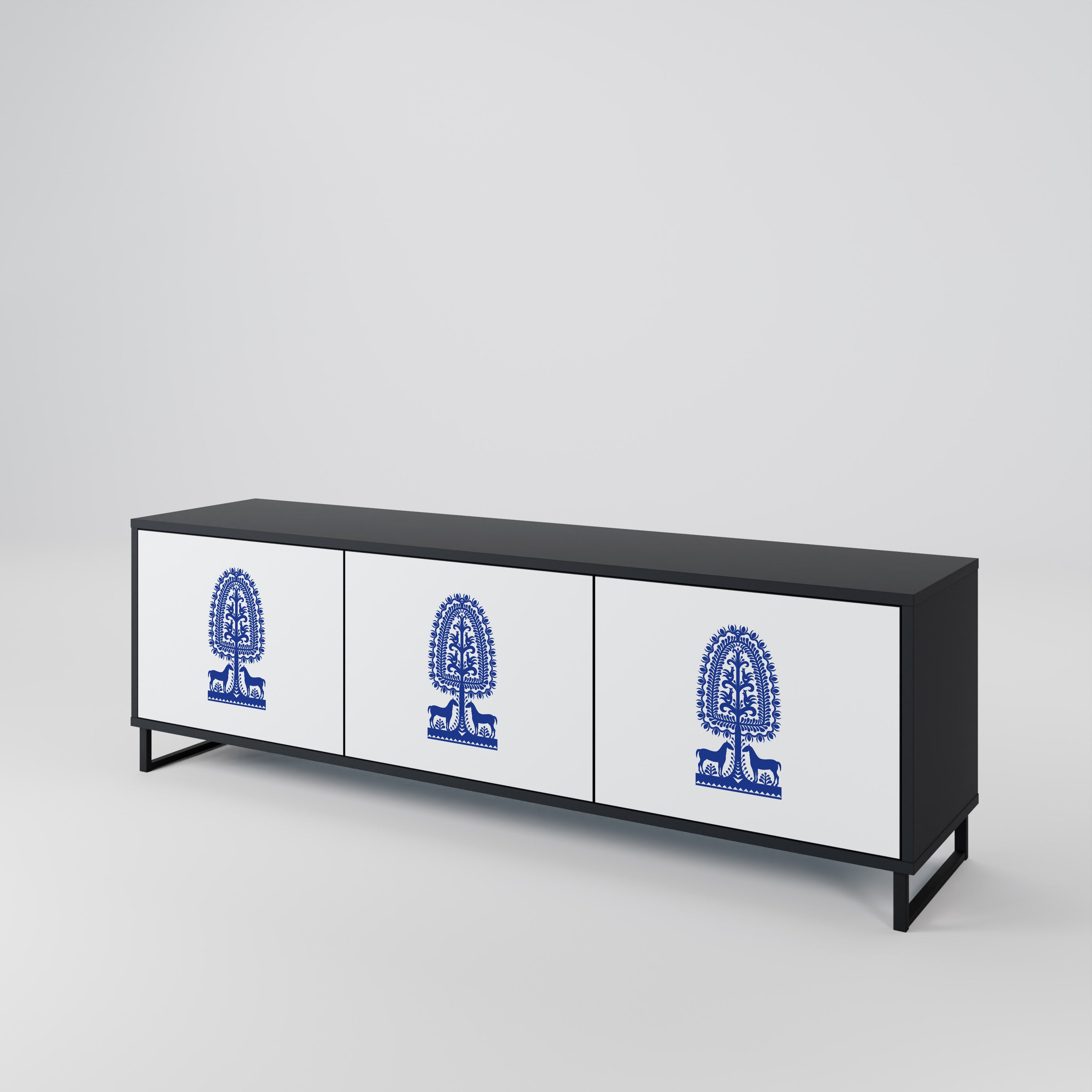 Mueble de TV de 3 puertas con acabado negro de ARTE POPULAR POLACO