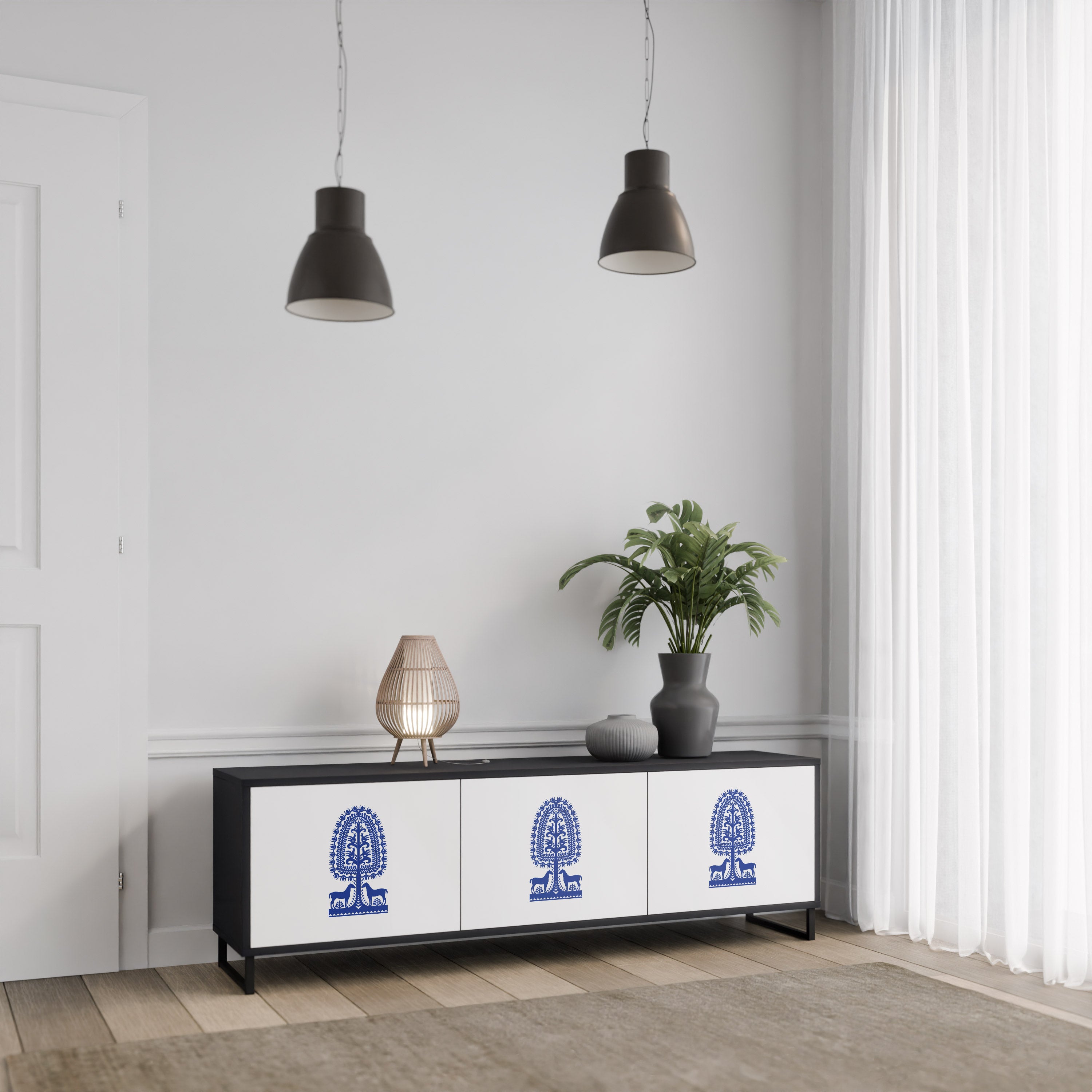 Mueble de TV de 3 puertas con acabado negro de ARTE POPULAR POLACO