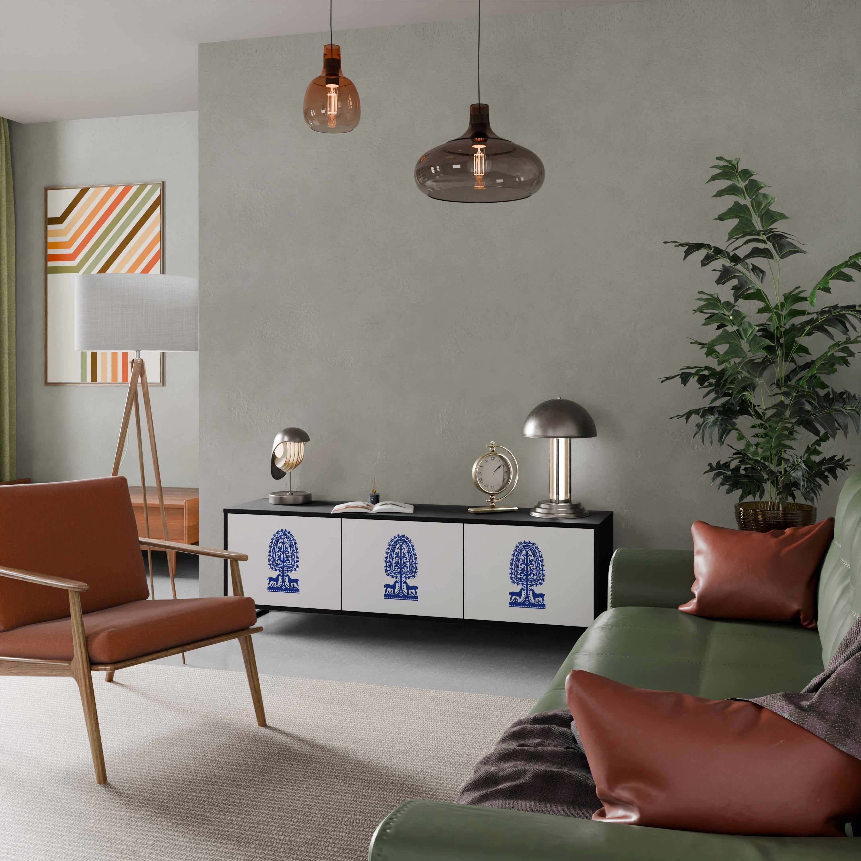 Mueble de TV de 3 puertas con acabado negro de ARTE POPULAR POLACO