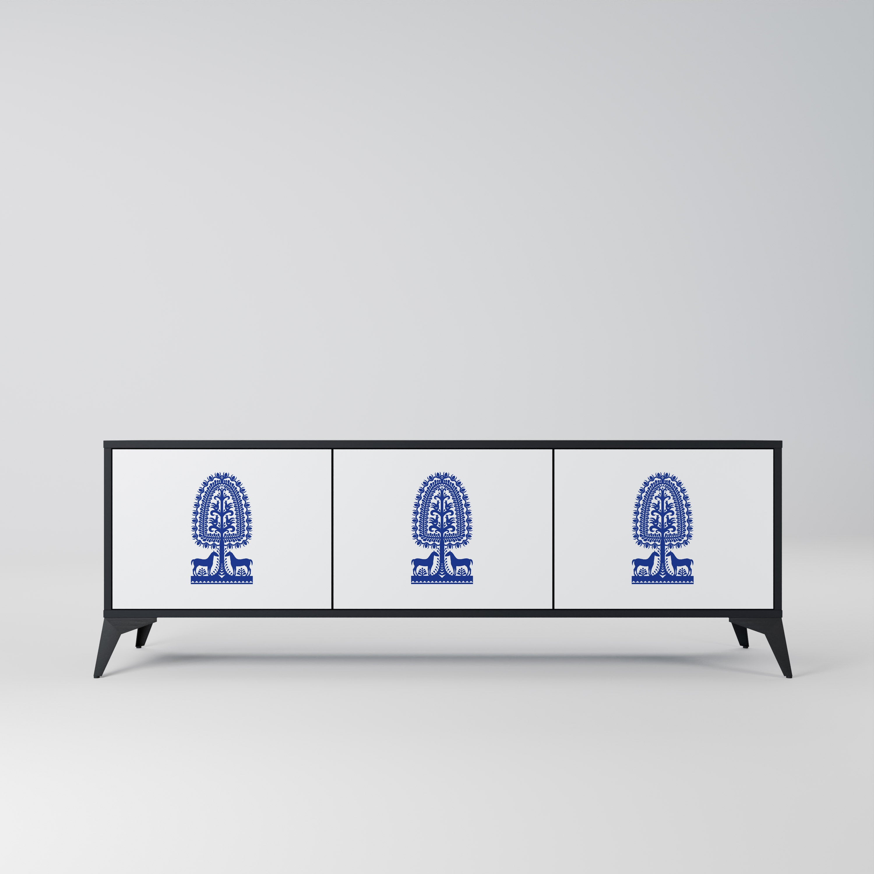 Mueble de TV de 3 puertas con acabado negro de ARTE POPULAR POLACO