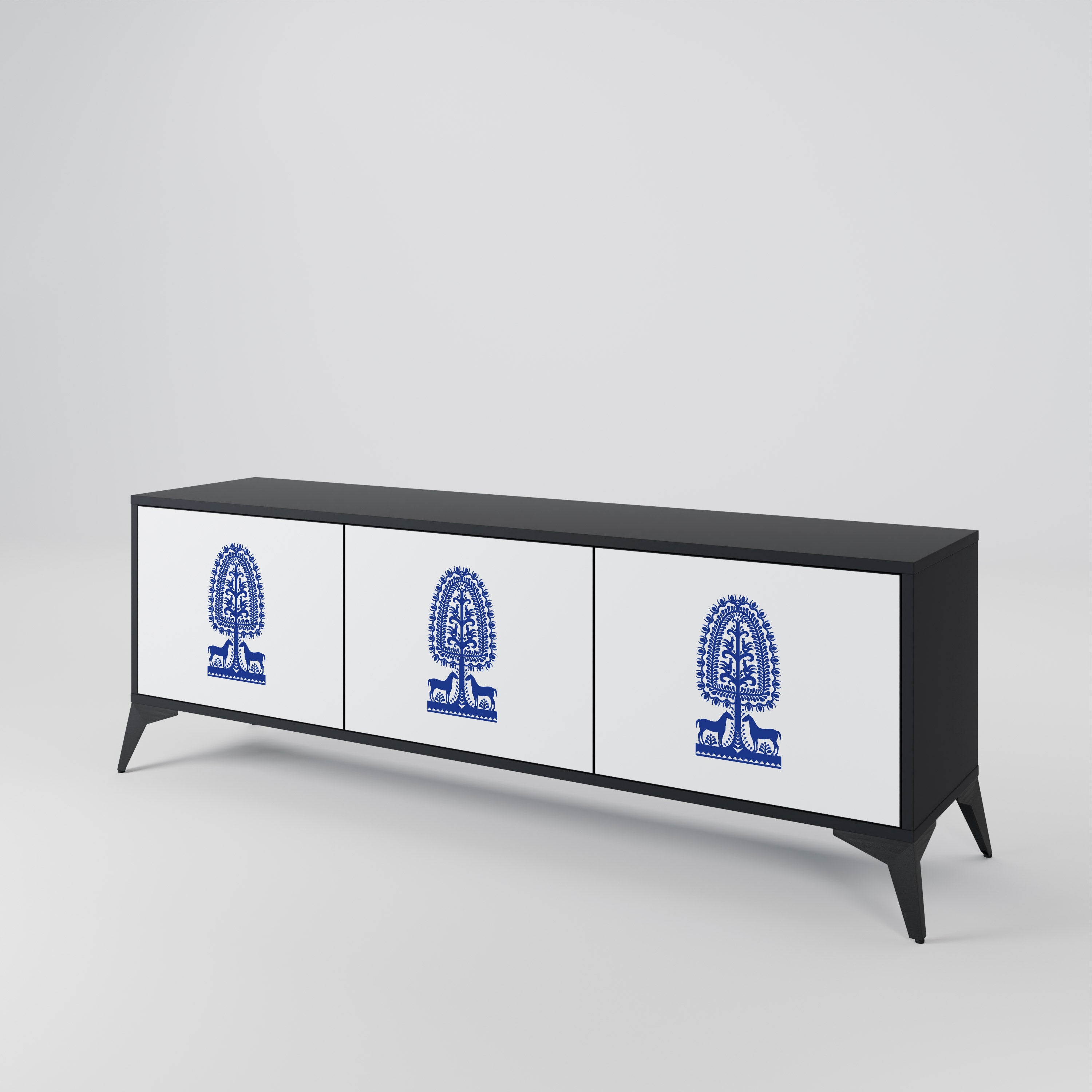 Mueble de TV de 3 puertas con acabado negro de ARTE POPULAR POLACO