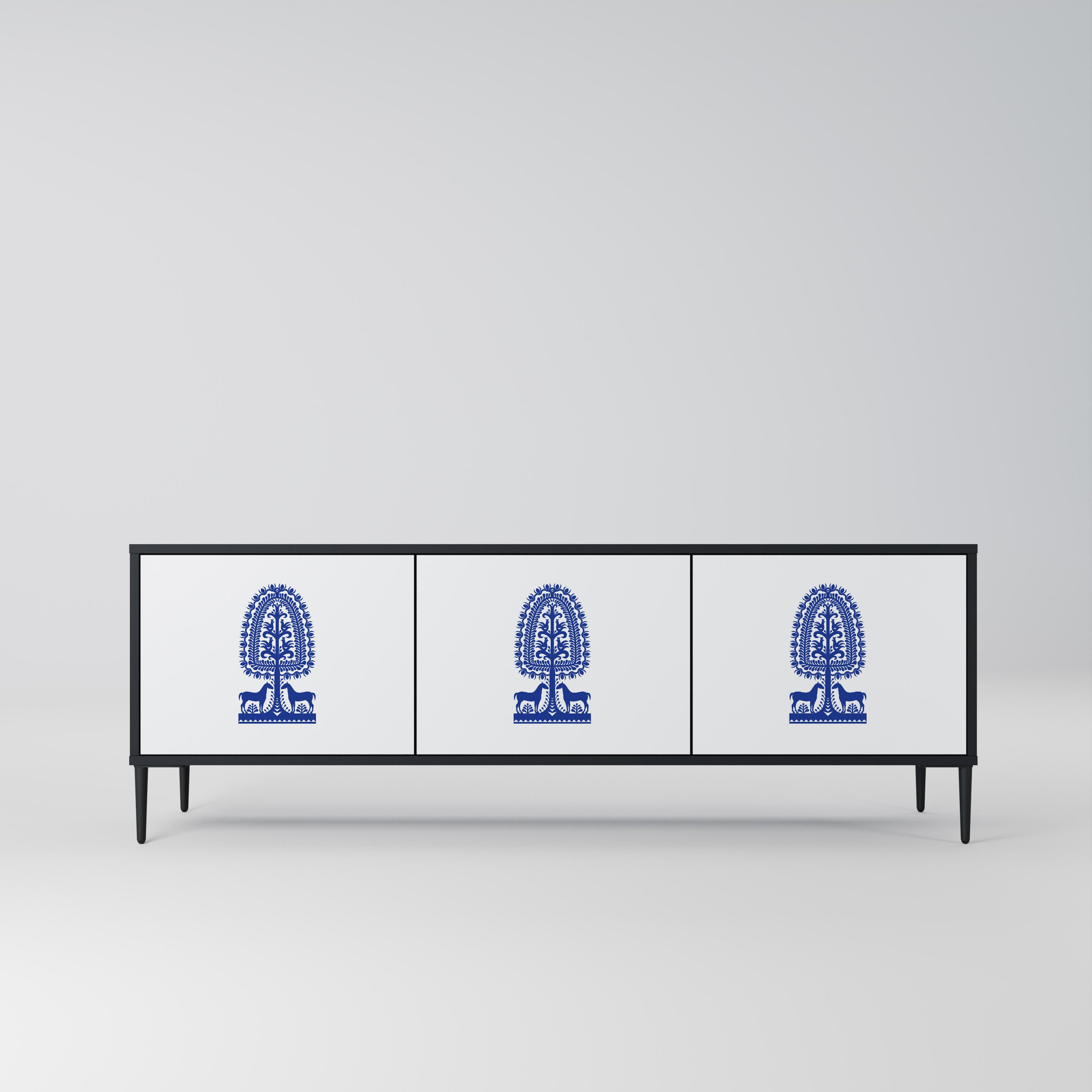 Mueble de TV de 3 puertas con acabado negro de ARTE POPULAR POLACO