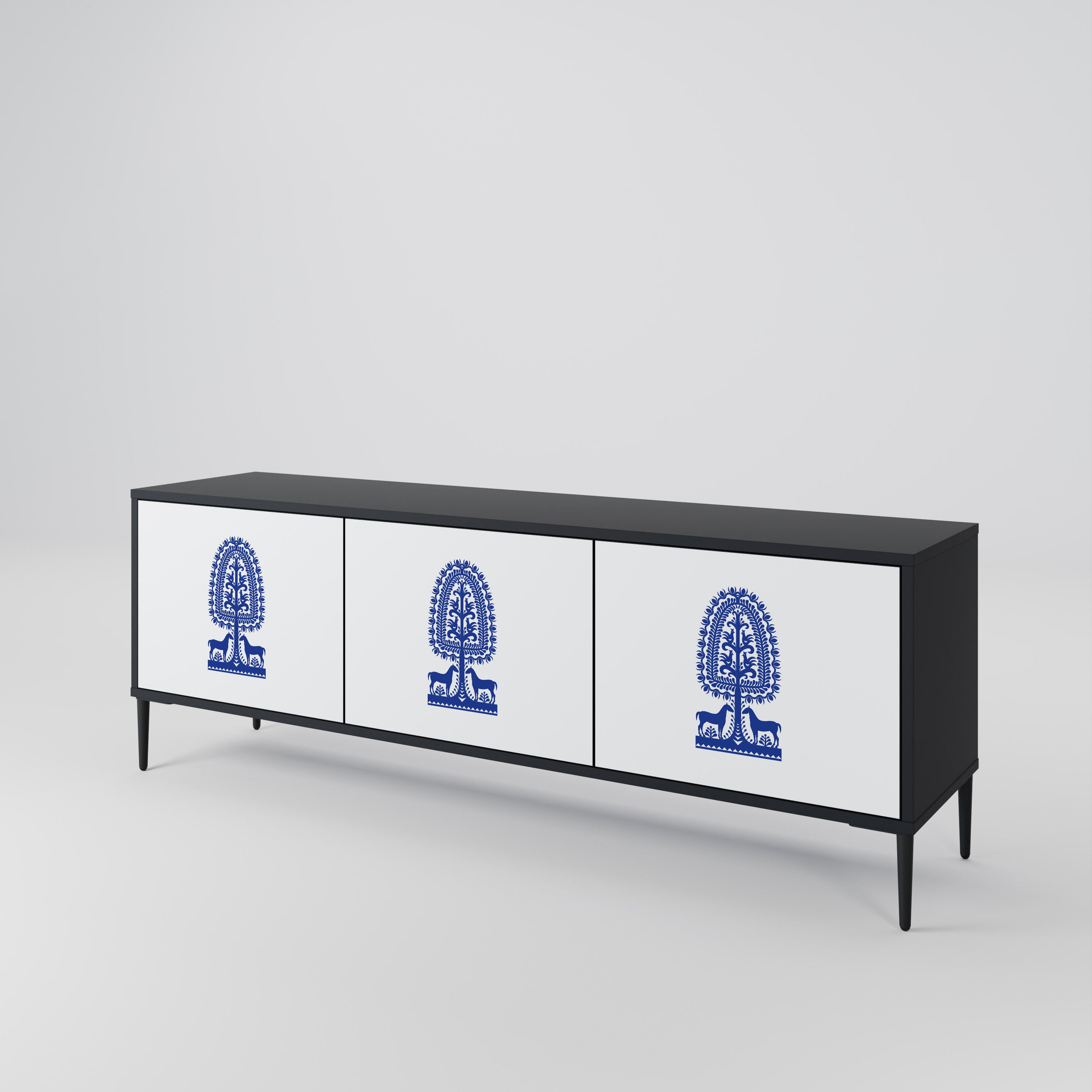 Mueble de TV de 3 puertas con acabado negro de ARTE POPULAR POLACO