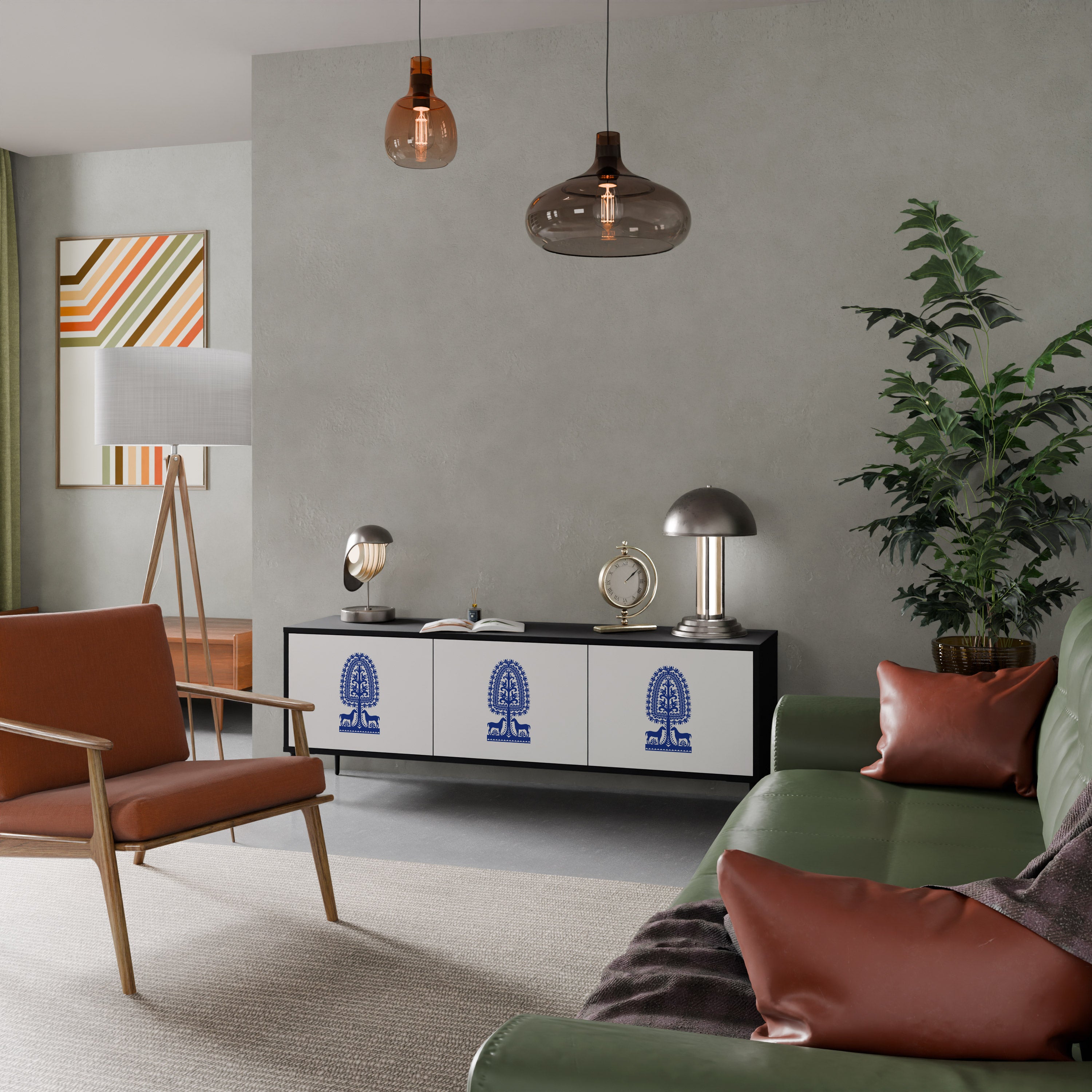 Mueble de TV de 3 puertas con acabado negro de ARTE POPULAR POLACO