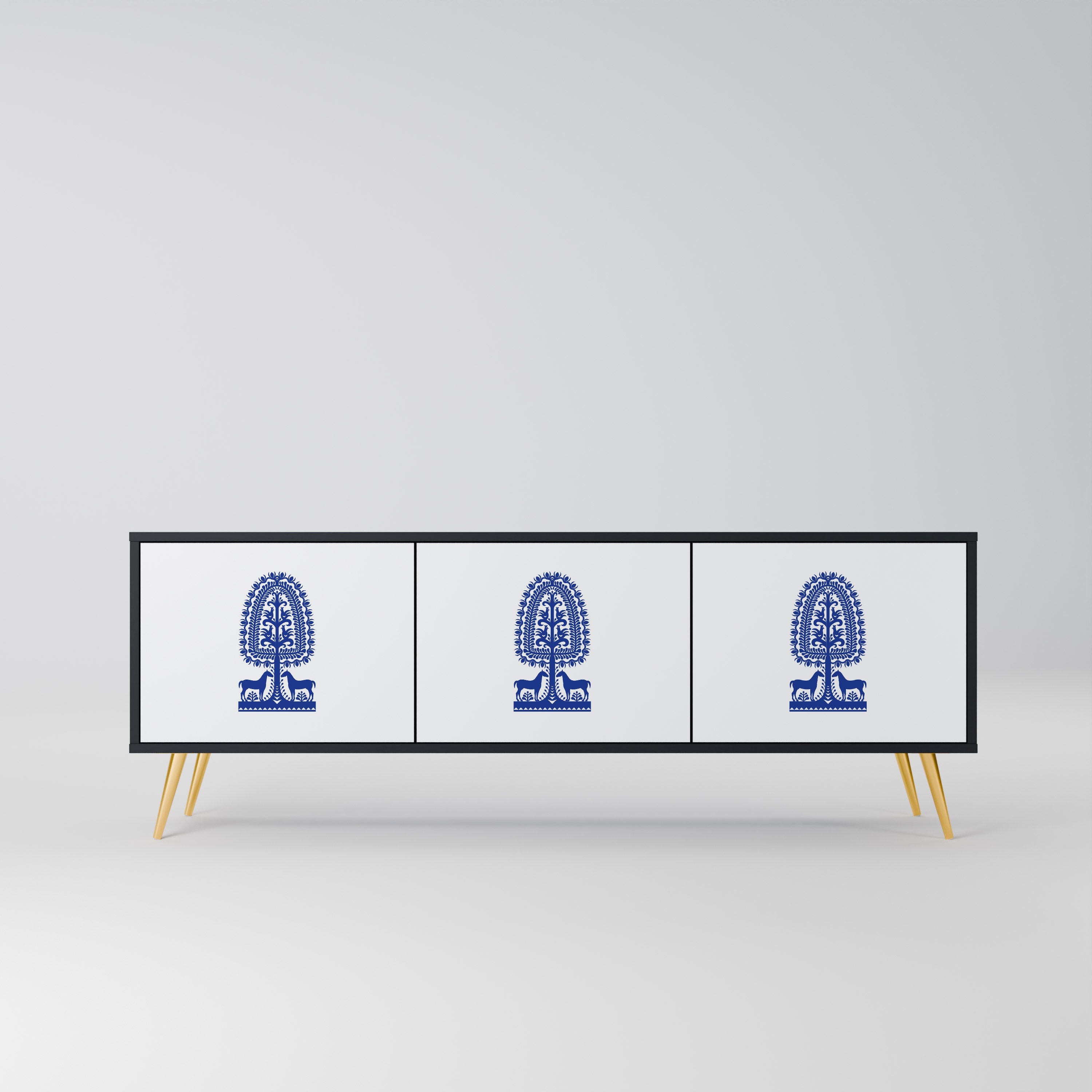 Mueble de TV de 3 puertas con acabado negro de ARTE POPULAR POLACO