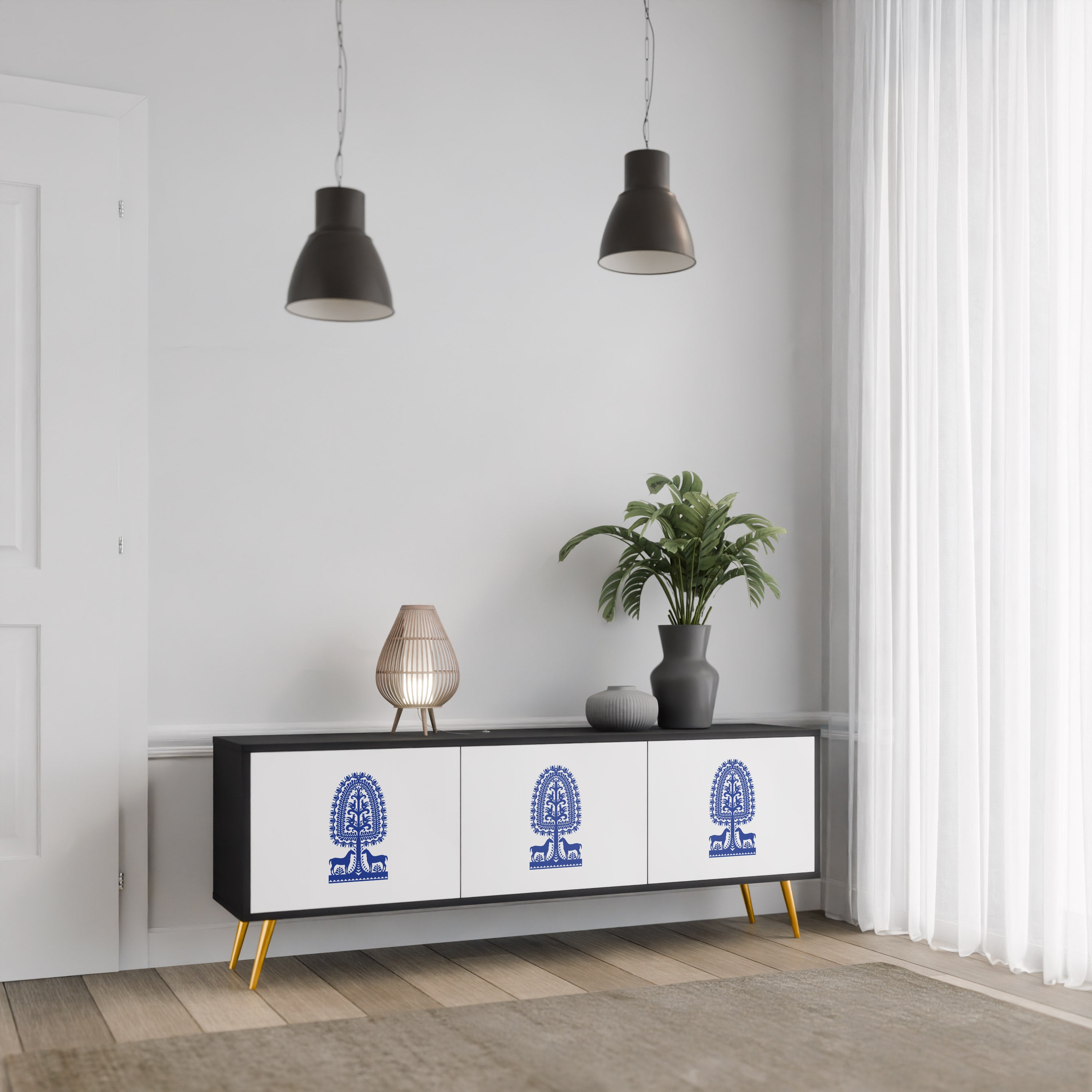 Mueble de TV de 3 puertas con acabado negro de ARTE POPULAR POLACO