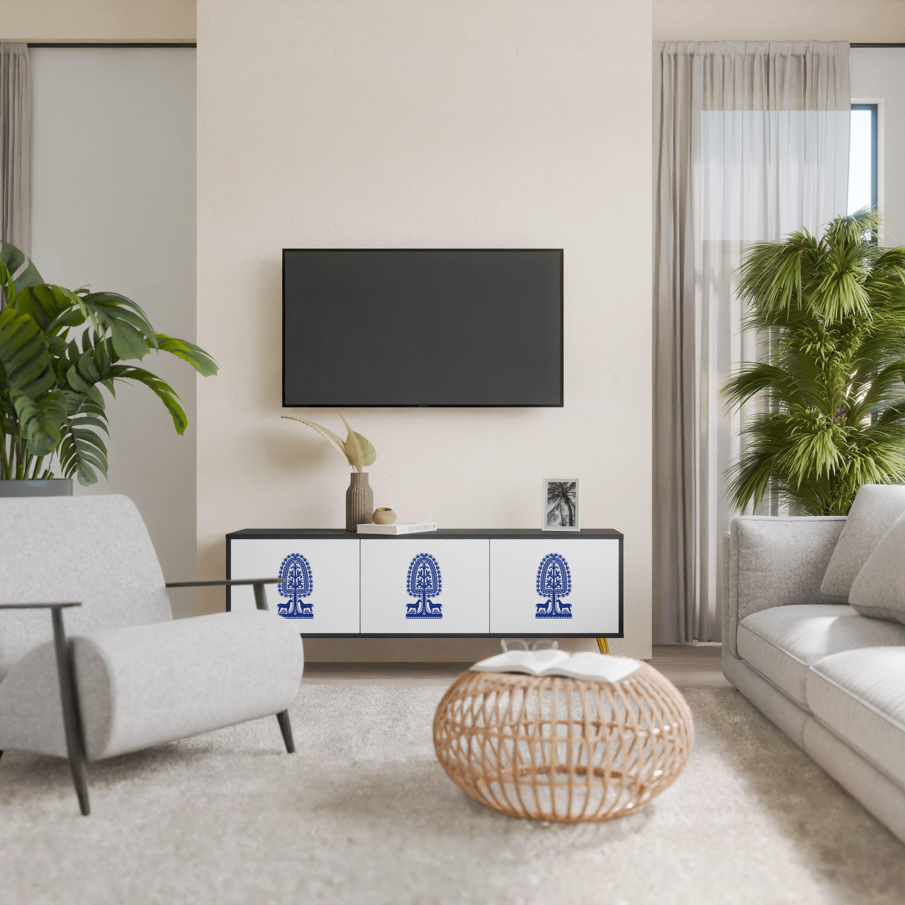 Mueble de TV de 3 puertas con acabado negro de ARTE POPULAR POLACO