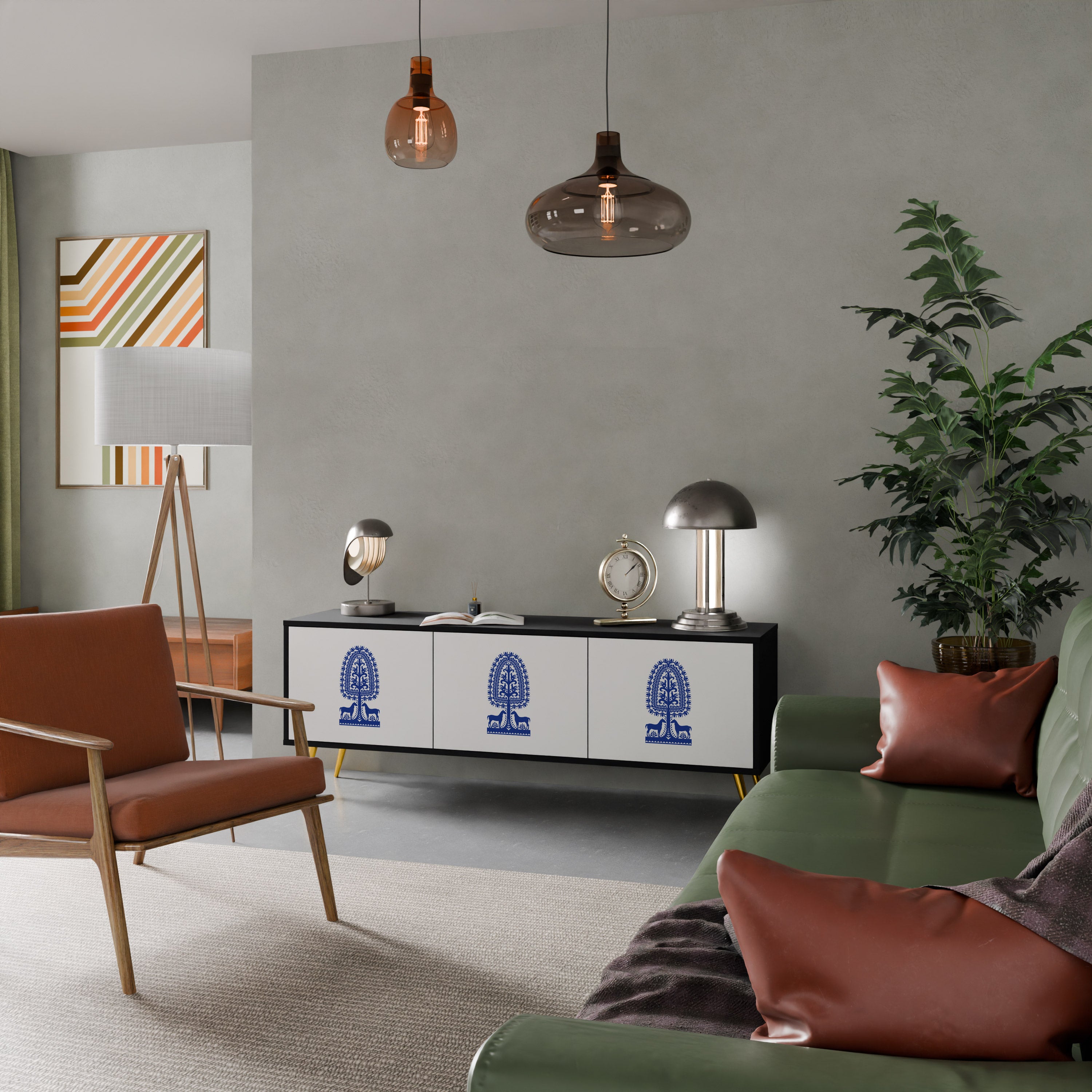 Mueble de TV de 3 puertas con acabado negro de ARTE POPULAR POLACO