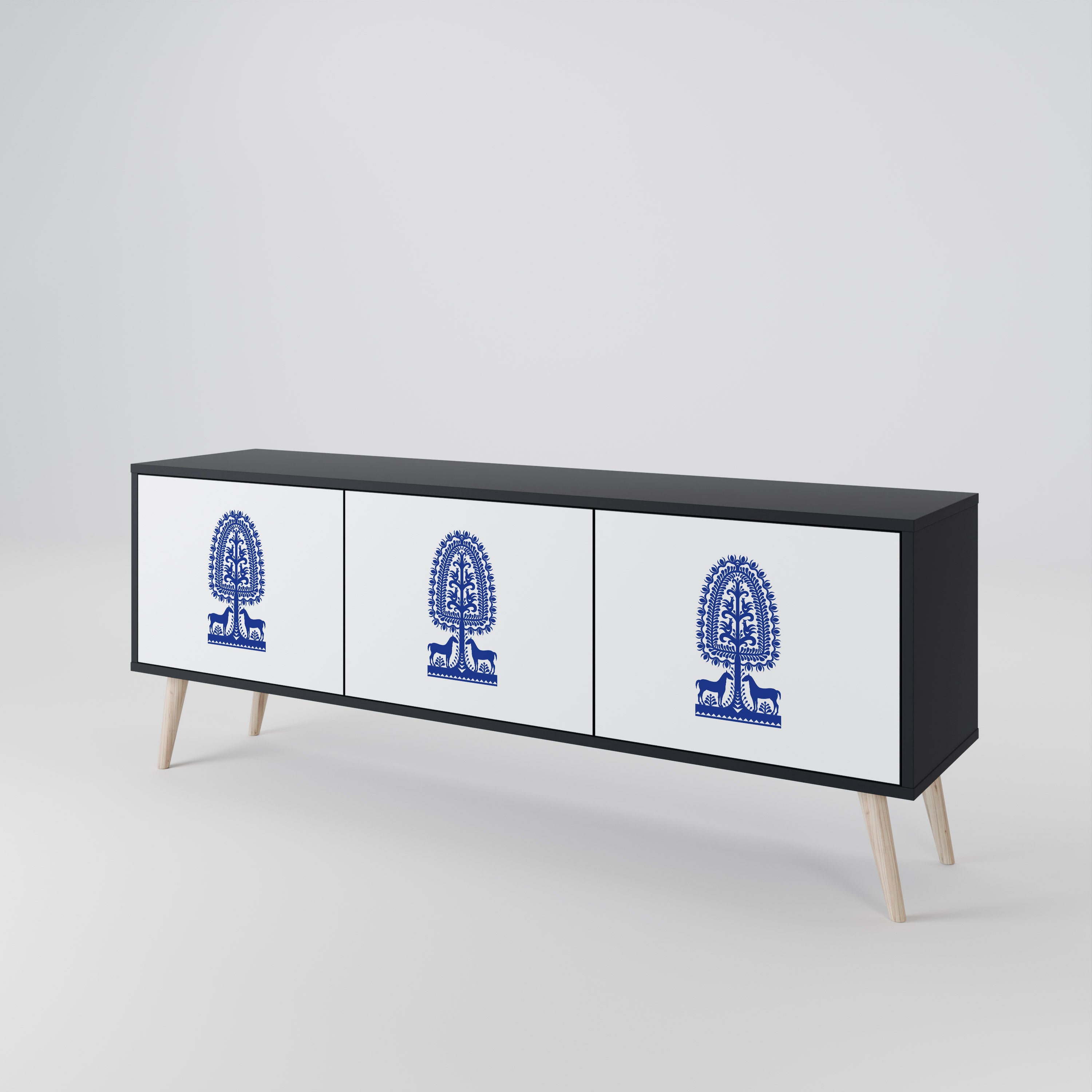 Mueble de TV de 3 puertas con acabado negro de ARTE POPULAR POLACO