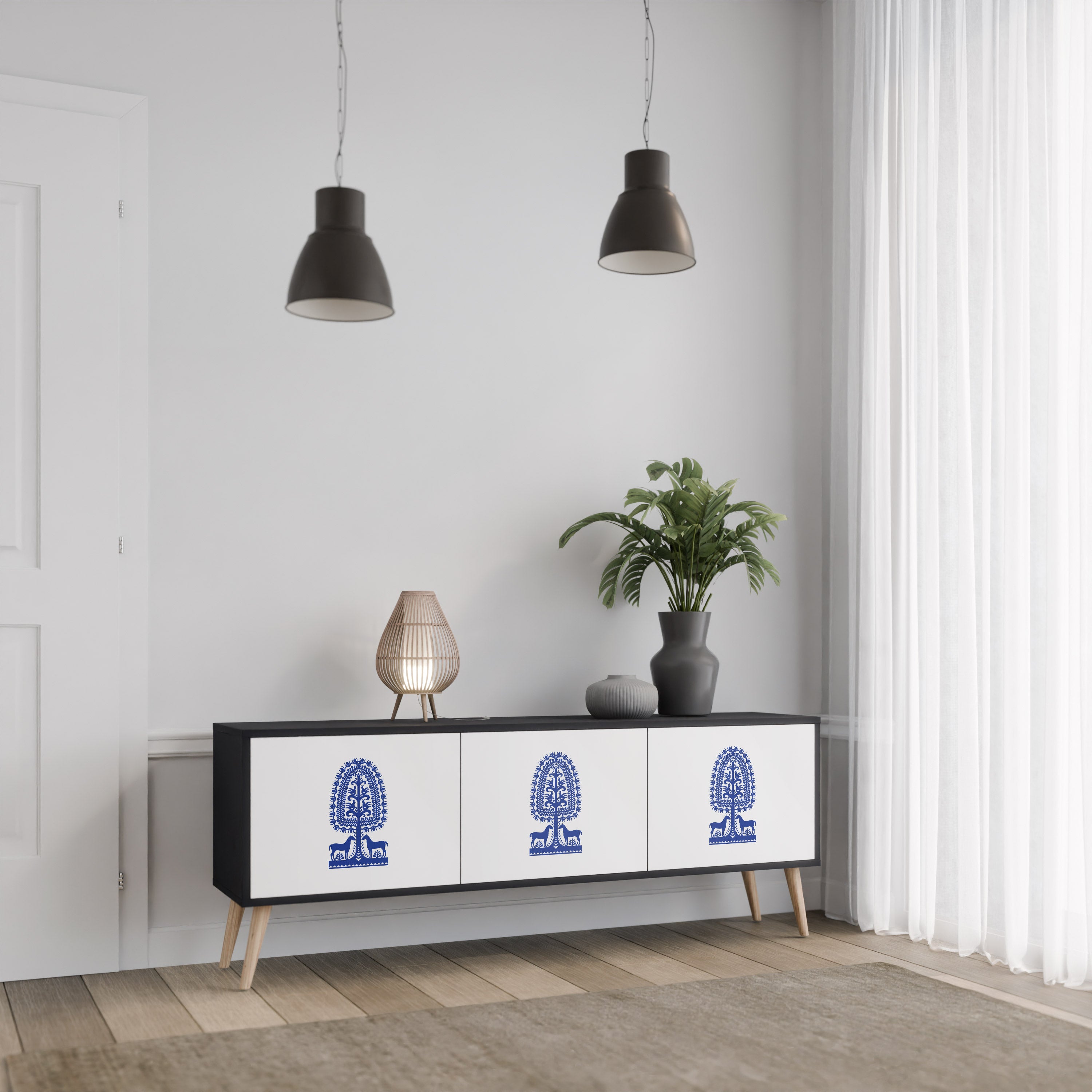 Mueble de TV de 3 puertas con acabado negro de ARTE POPULAR POLACO