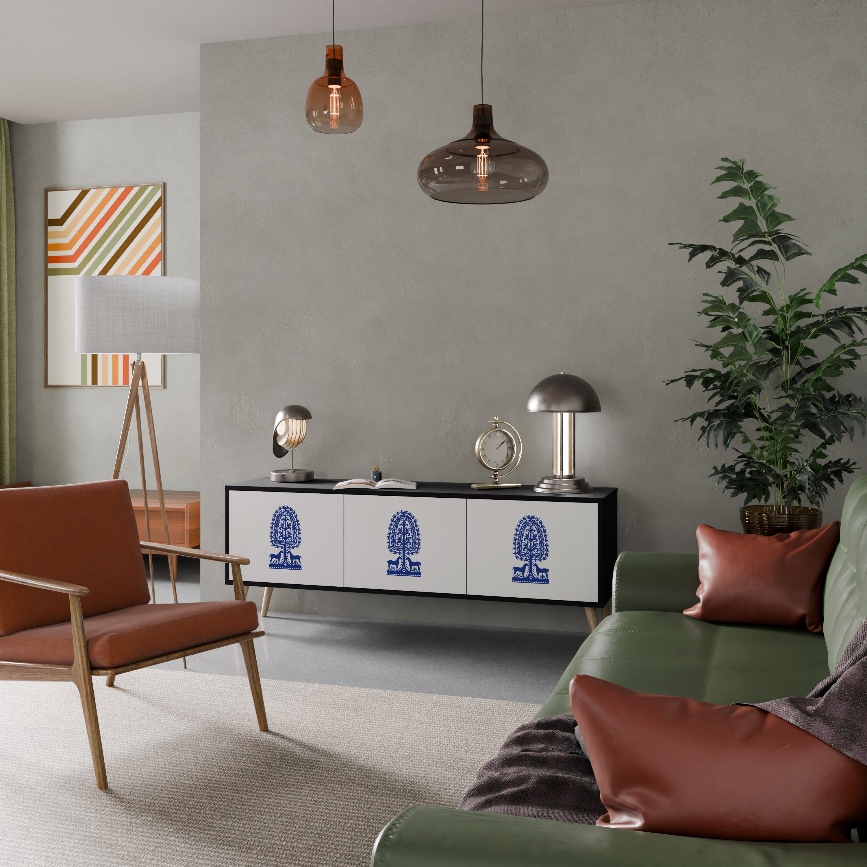 Mueble de TV de 3 puertas con acabado negro de ARTE POPULAR POLACO