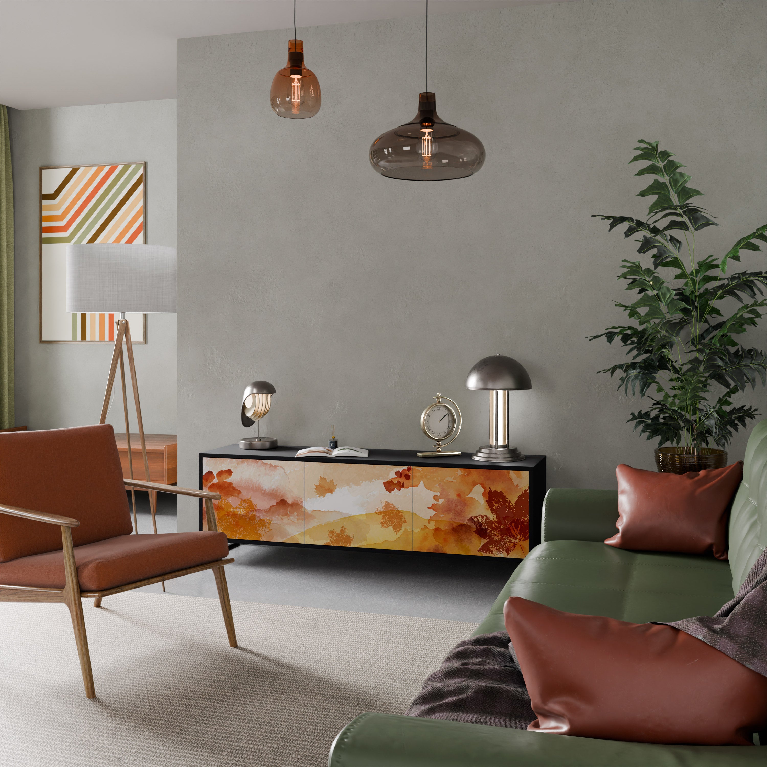 Mueble de TV de 3 puertas TRACES OF AUTUMN en acabado negro