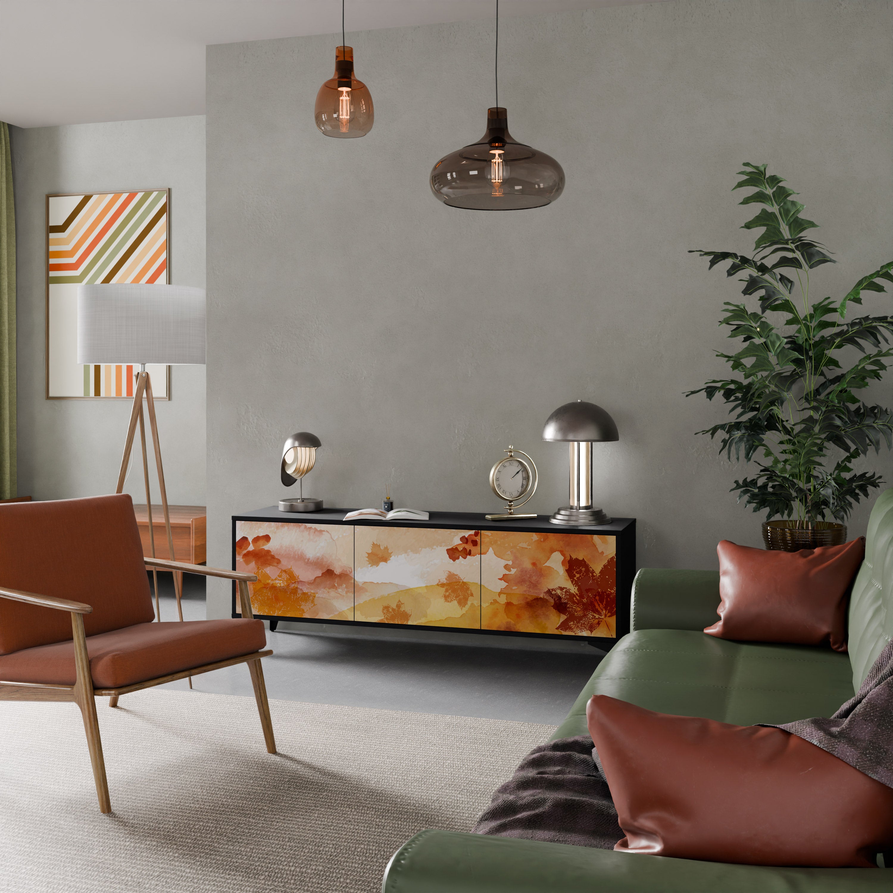 Mueble de TV de 3 puertas TRACES OF AUTUMN en acabado negro