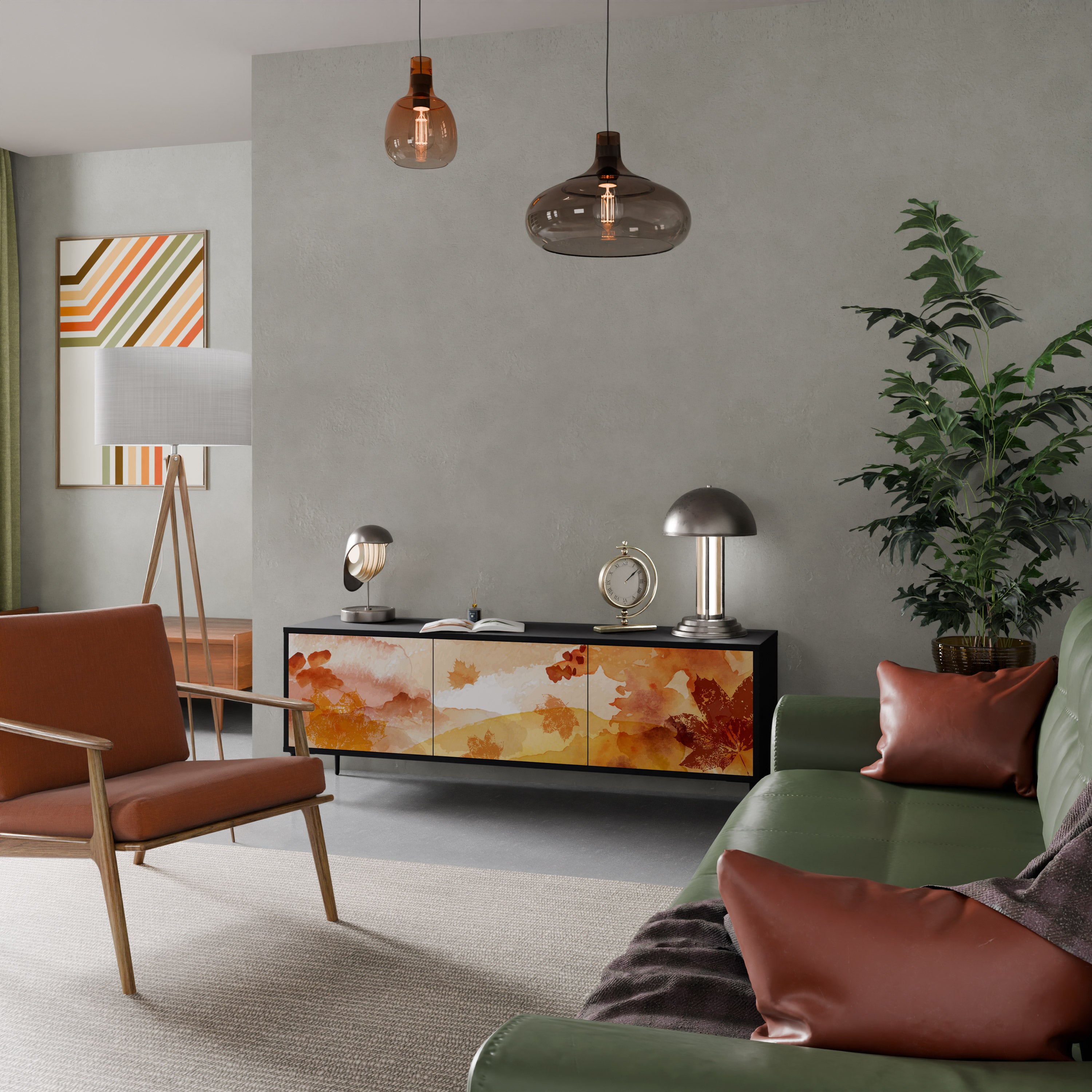 Mueble de TV de 3 puertas TRACES OF AUTUMN en acabado negro