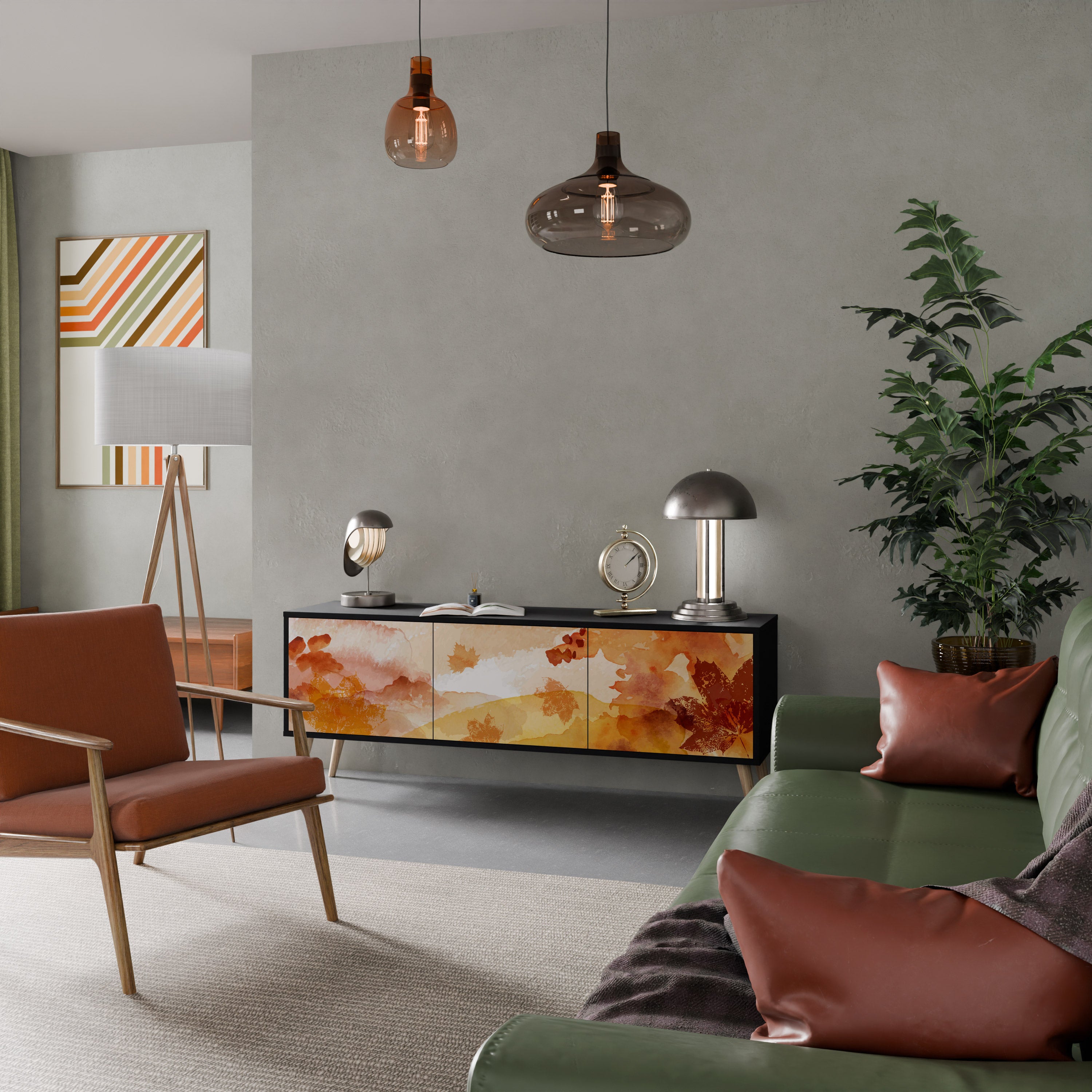 Mueble de TV de 3 puertas TRACES OF AUTUMN en acabado negro