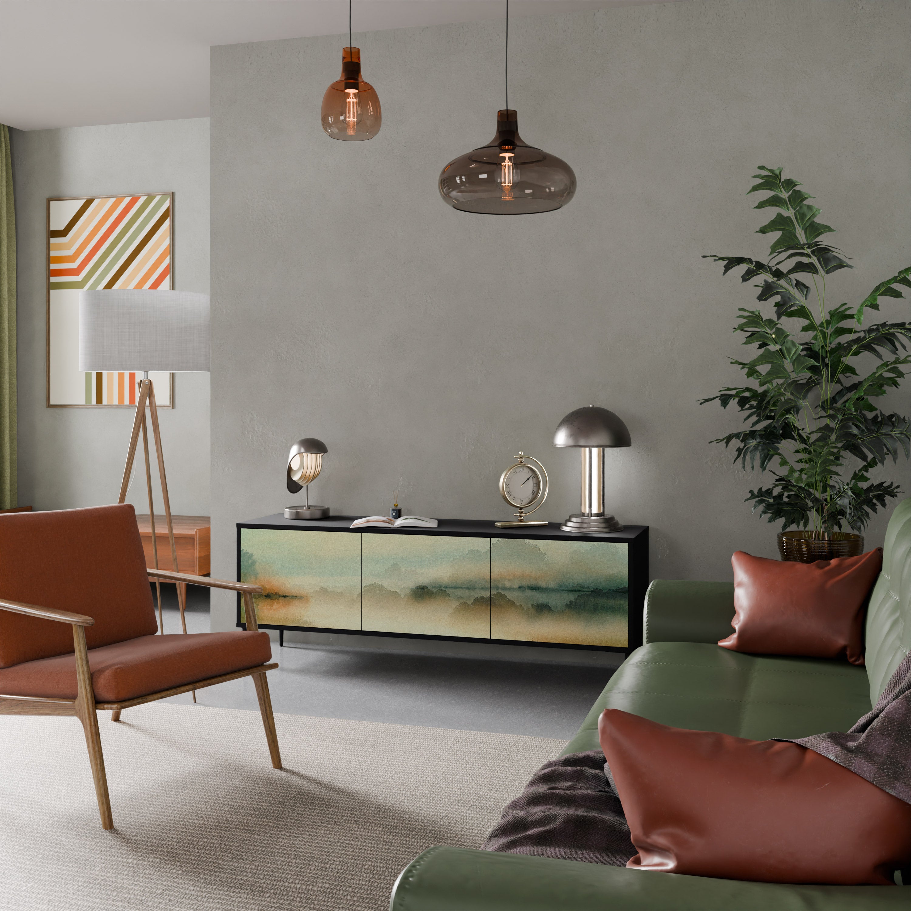 Mueble de TV de 3 puertas MORNING BY THE LAKE con acabado negro