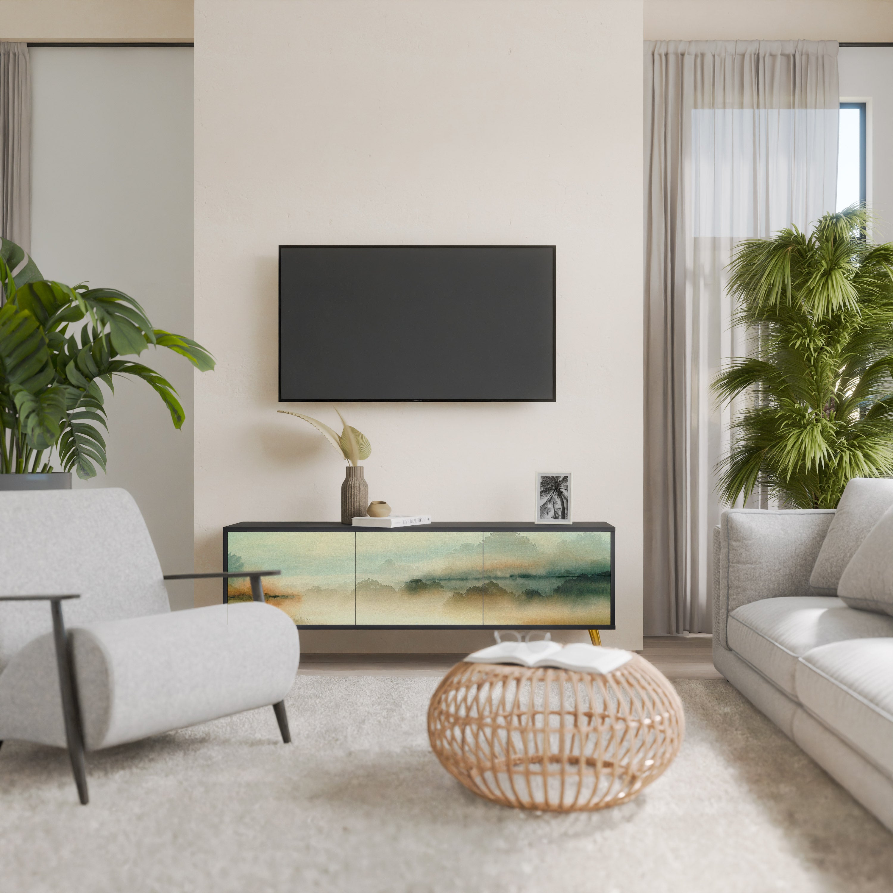 Mueble de TV de 3 puertas MORNING BY THE LAKE con acabado negro
