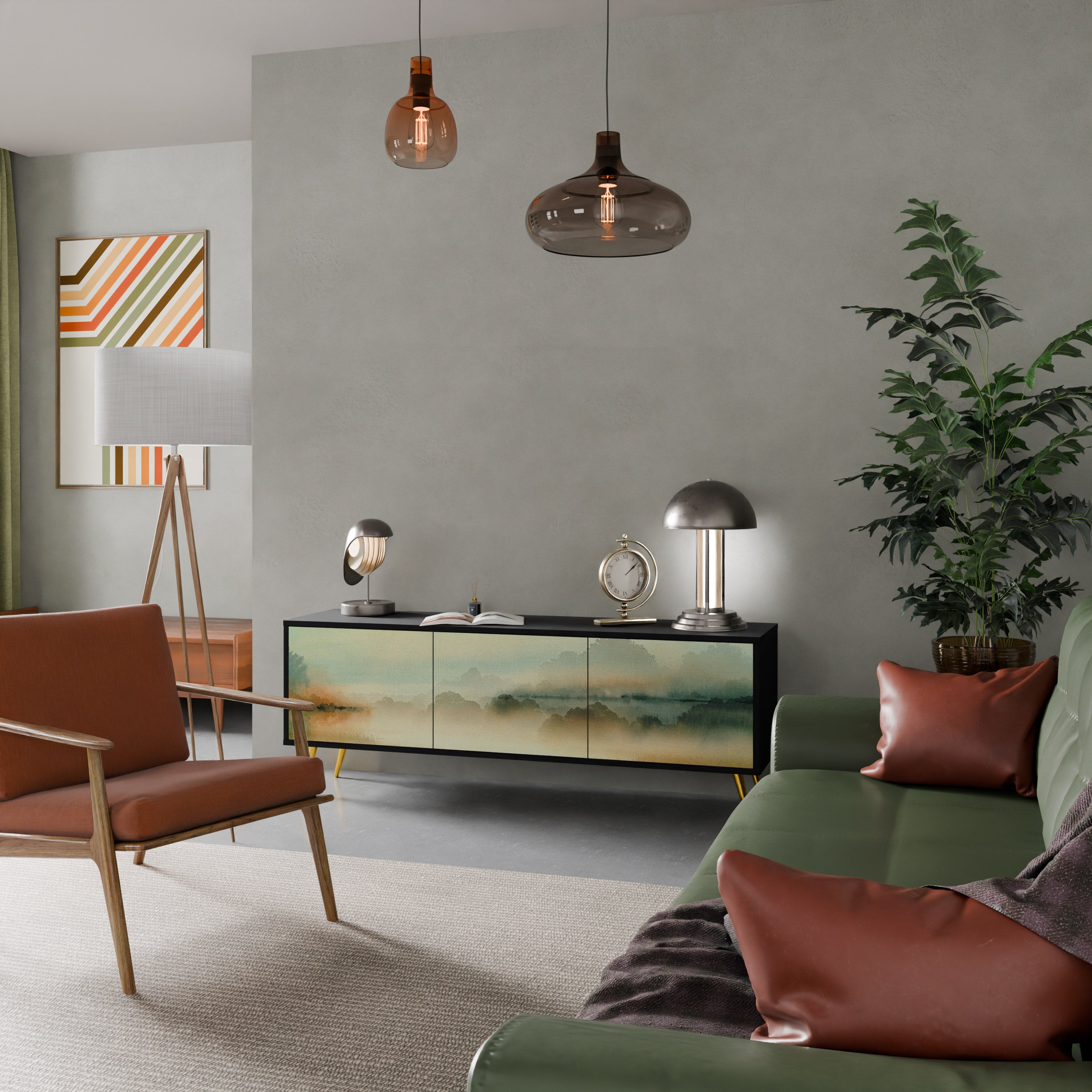 Mueble de TV de 3 puertas MORNING BY THE LAKE con acabado negro