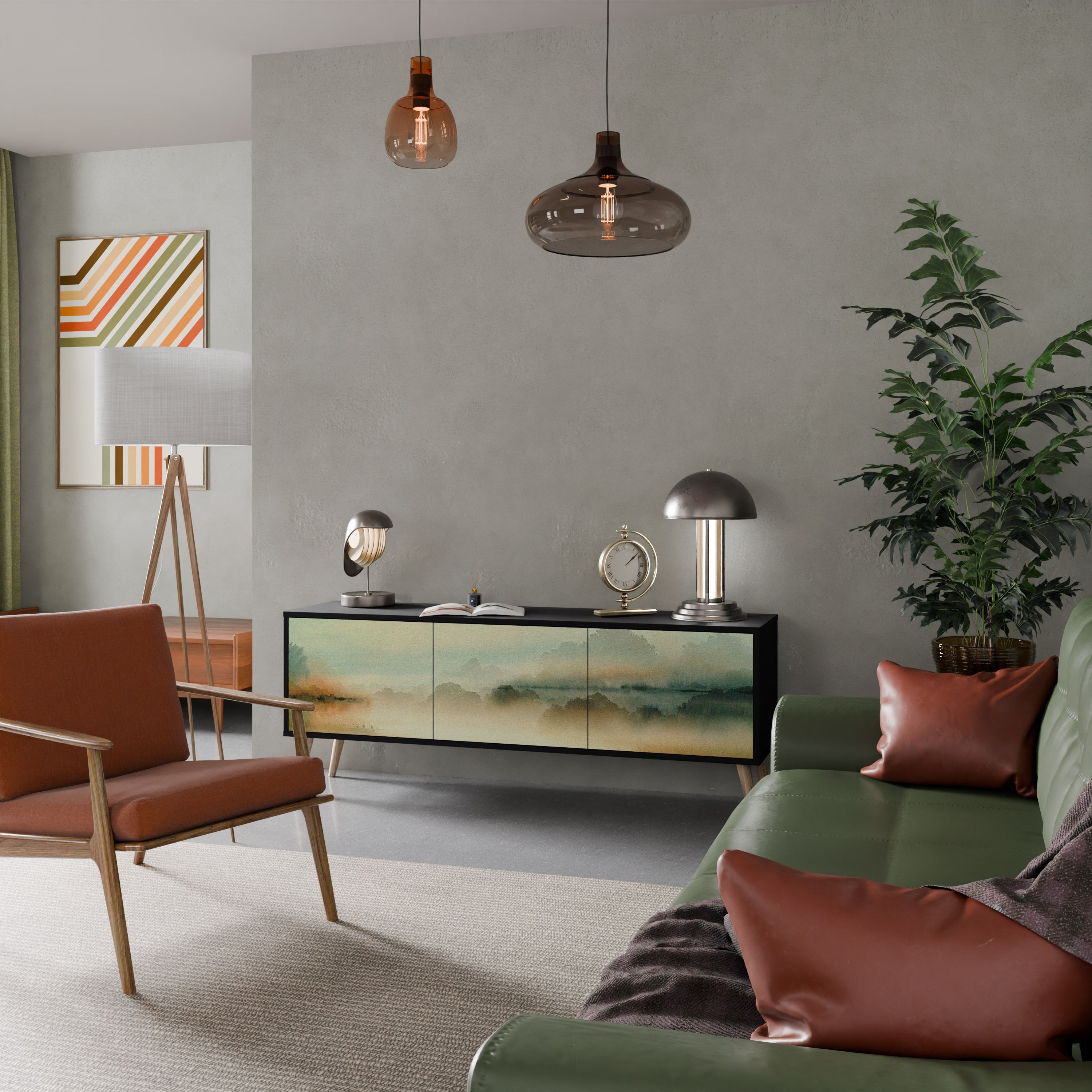 Mueble de TV de 3 puertas MORNING BY THE LAKE con acabado negro