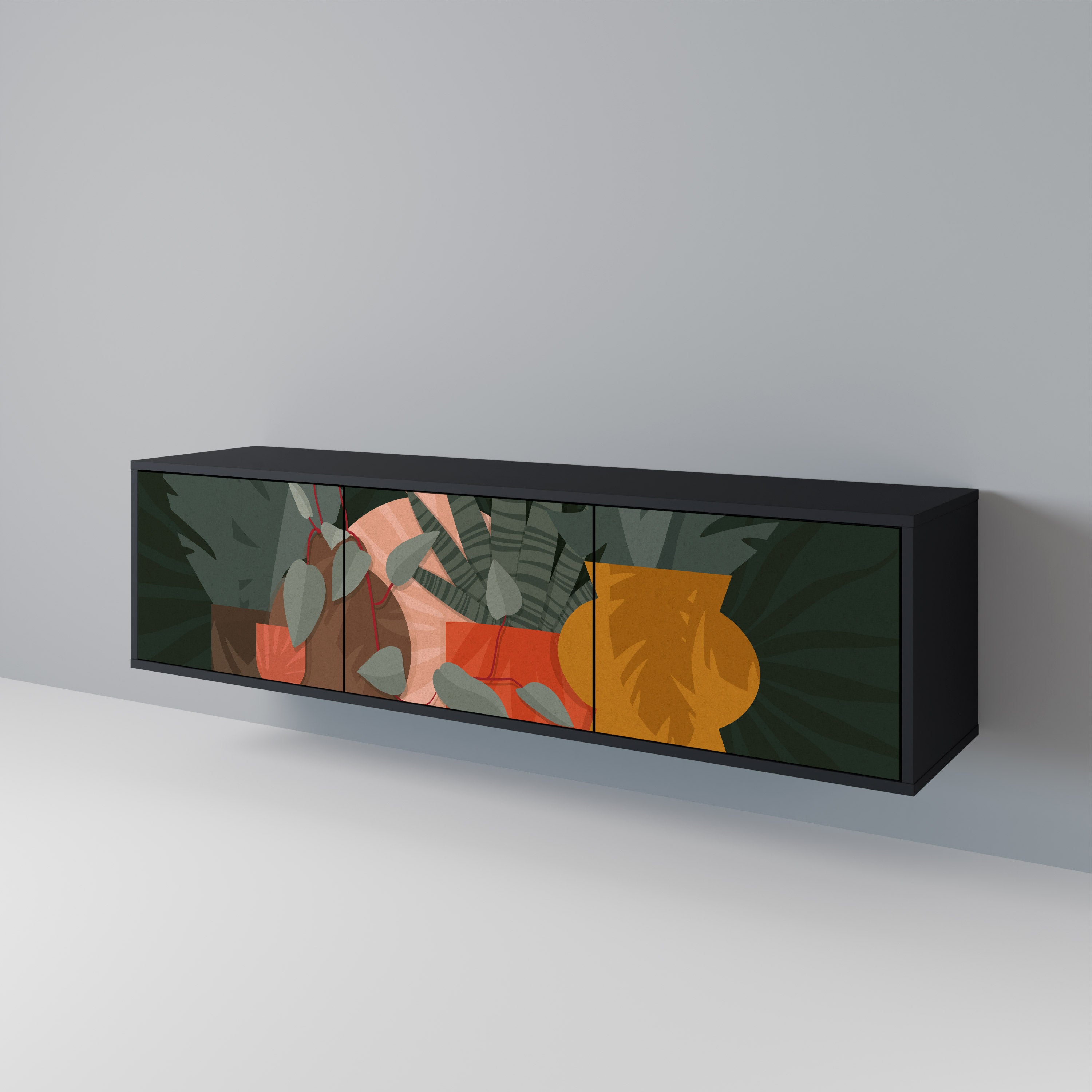 COMPOSICIÓN TROPICAL Mueble de TV de 3 puertas en acabado negro