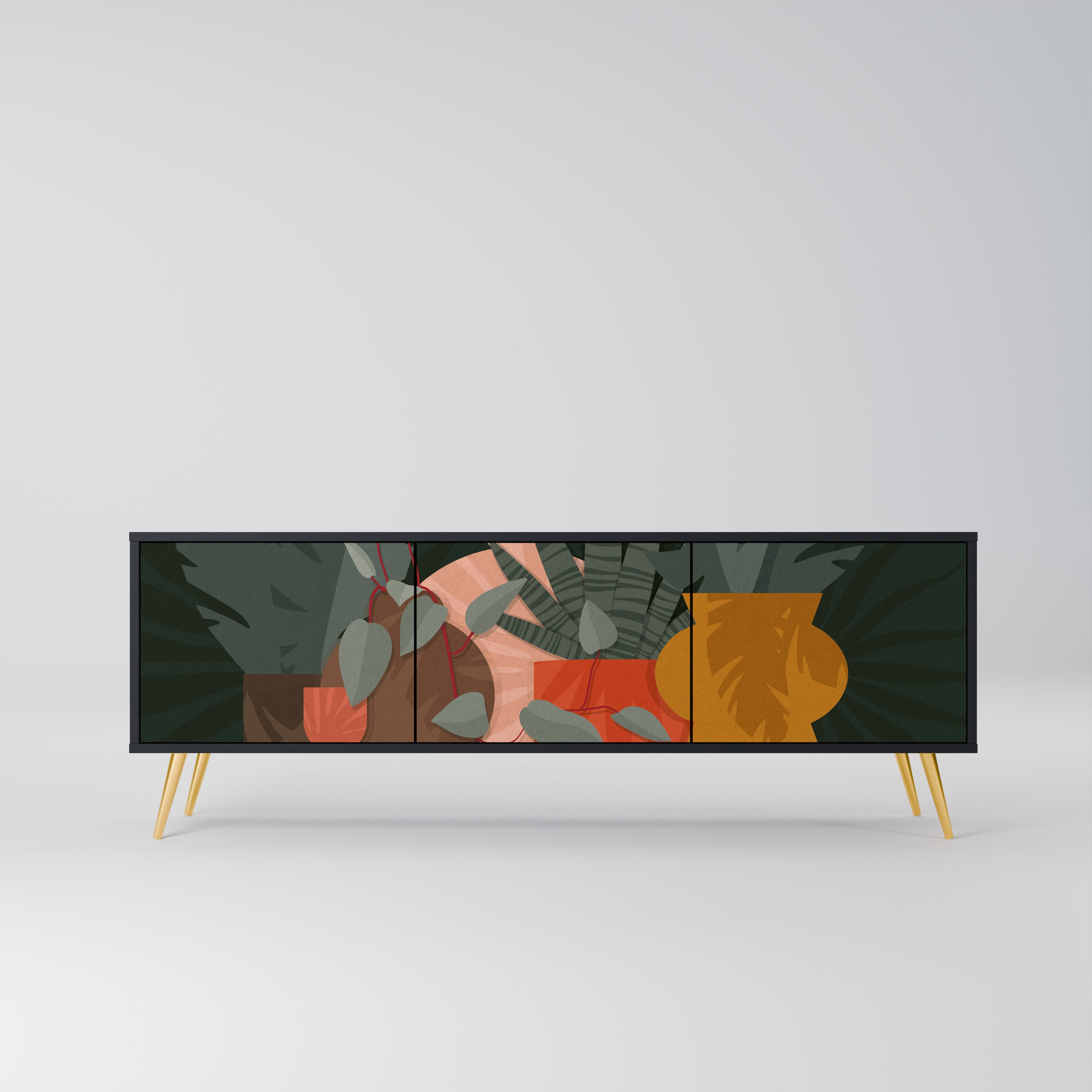 COMPOSICIÓN TROPICAL Mueble de TV de 3 puertas en acabado negro