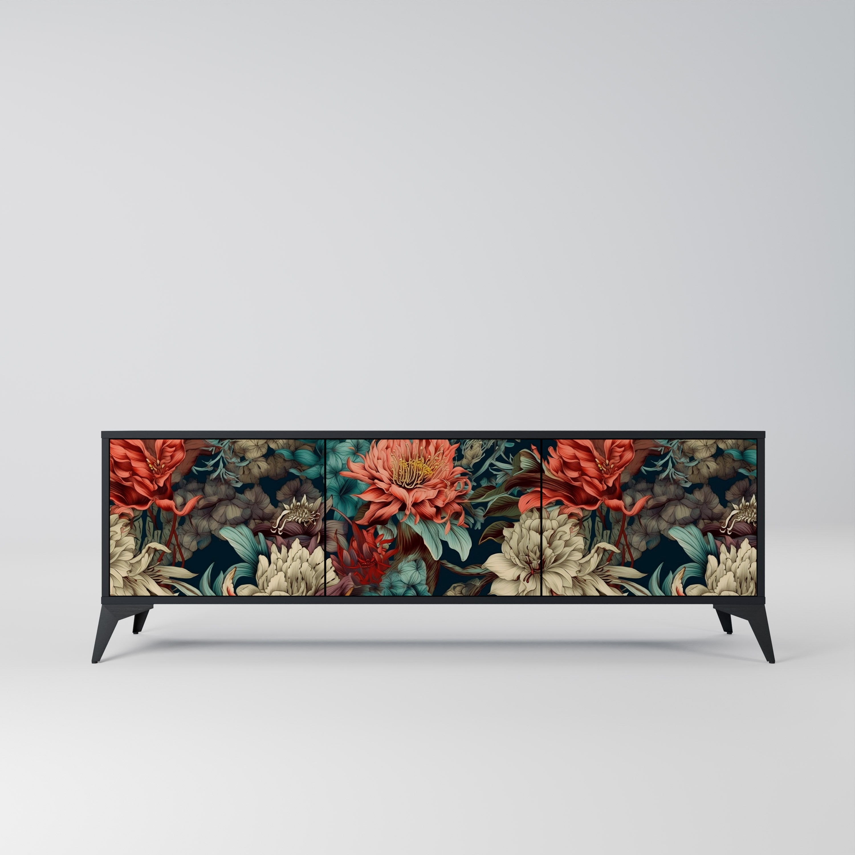Mueble de TV de 3 puertas SPROUTING GRACE con acabado negro