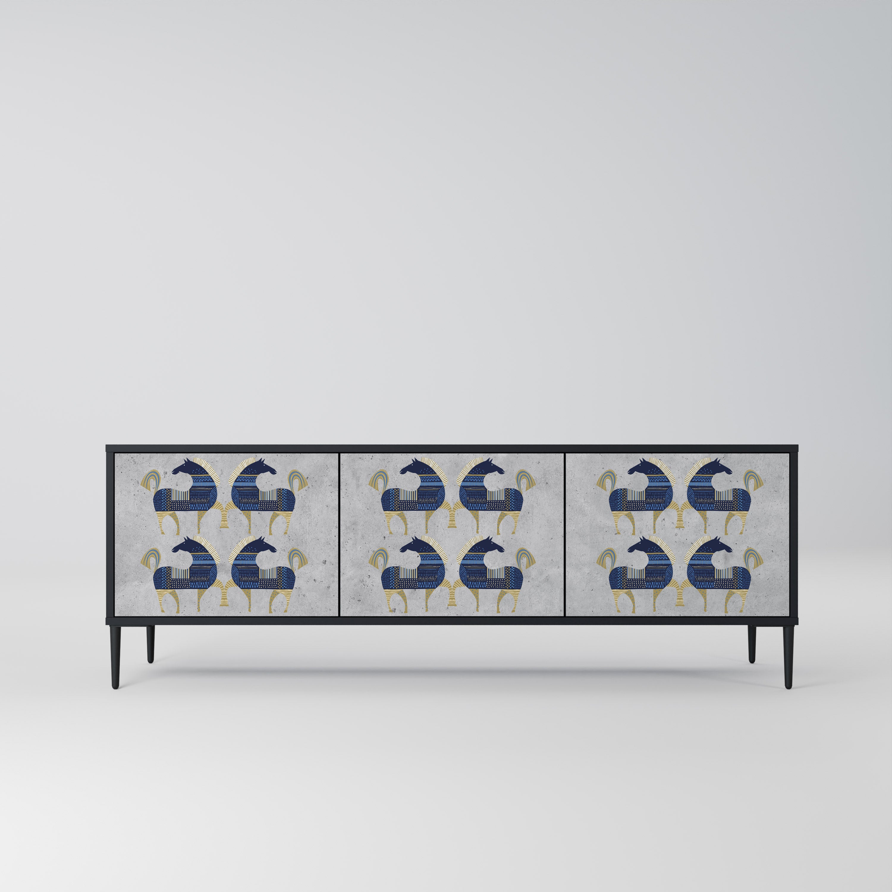Mueble de TV MAJESTIC STEED de 3 puertas con acabado negro