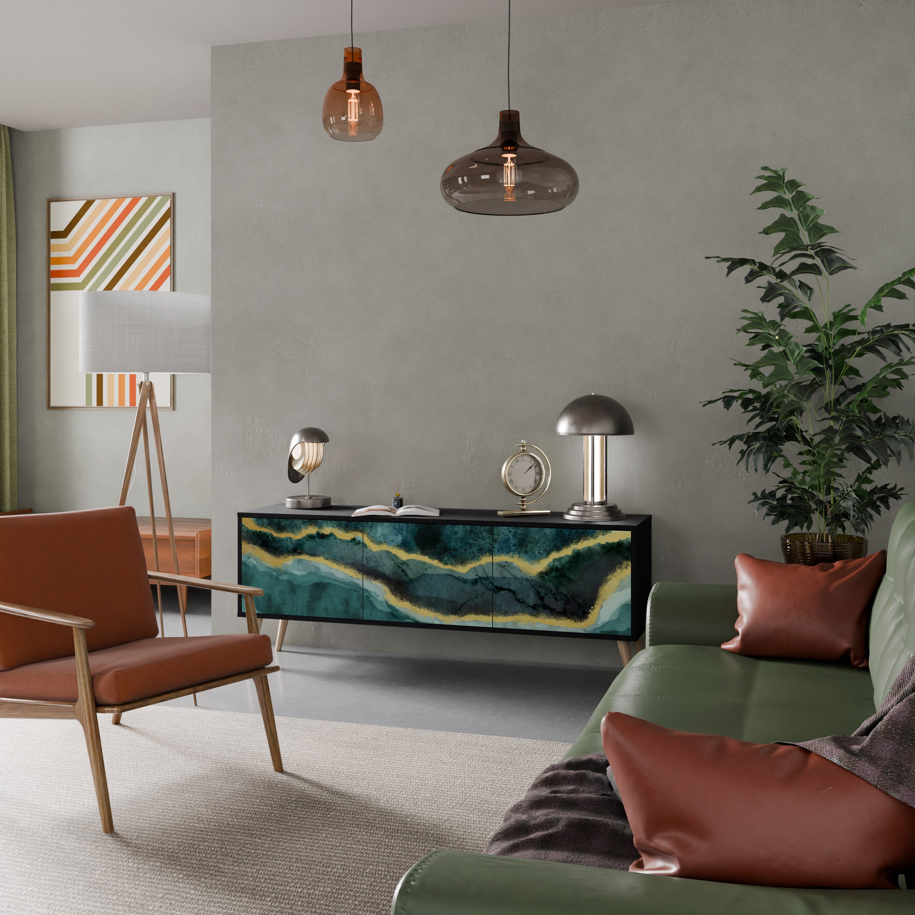 Mueble de TV de 3 puertas GOLDRUSH ODYSSEY con acabado negro