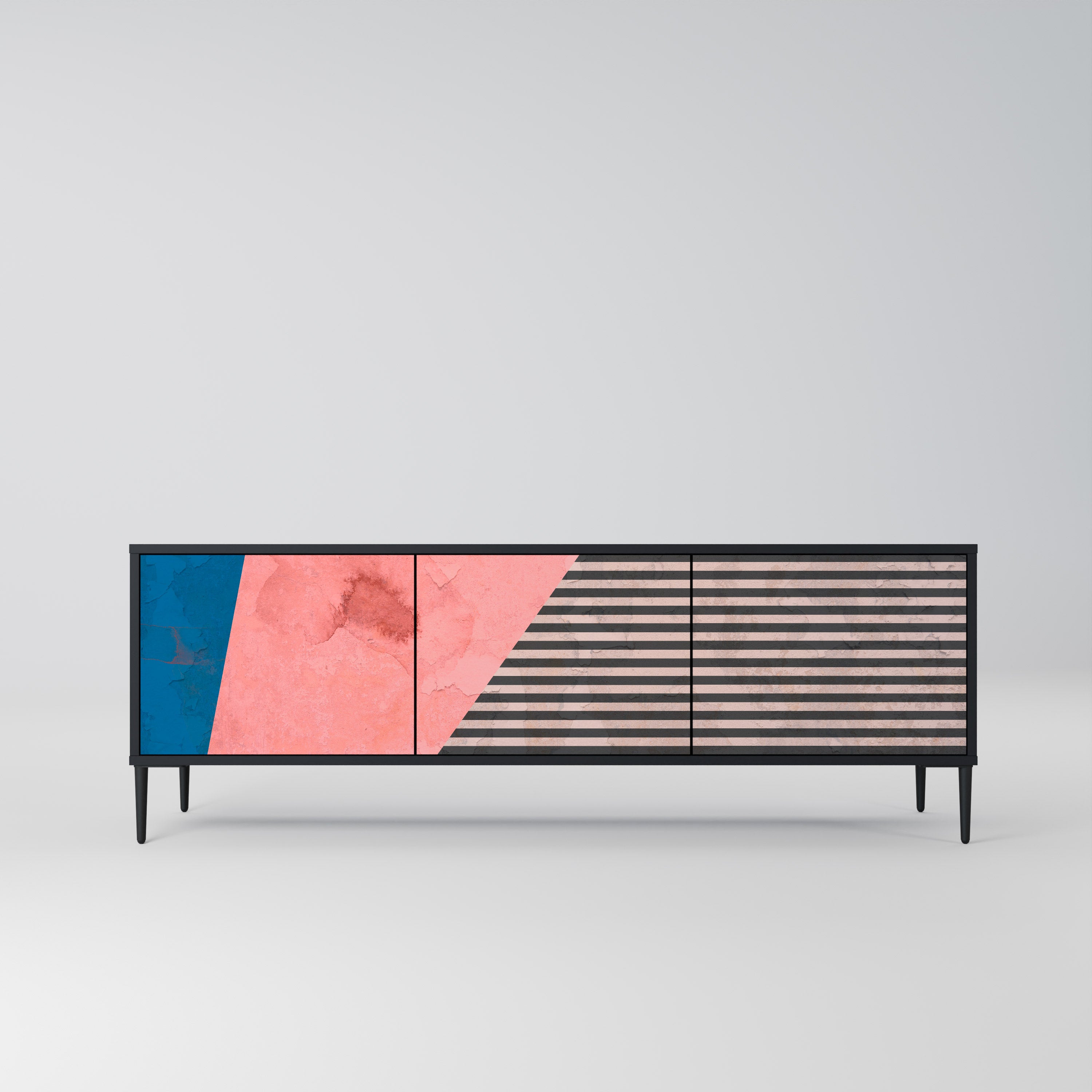 Mueble de TV GLAMOROUS STRIPE de 3 puertas con acabado negro