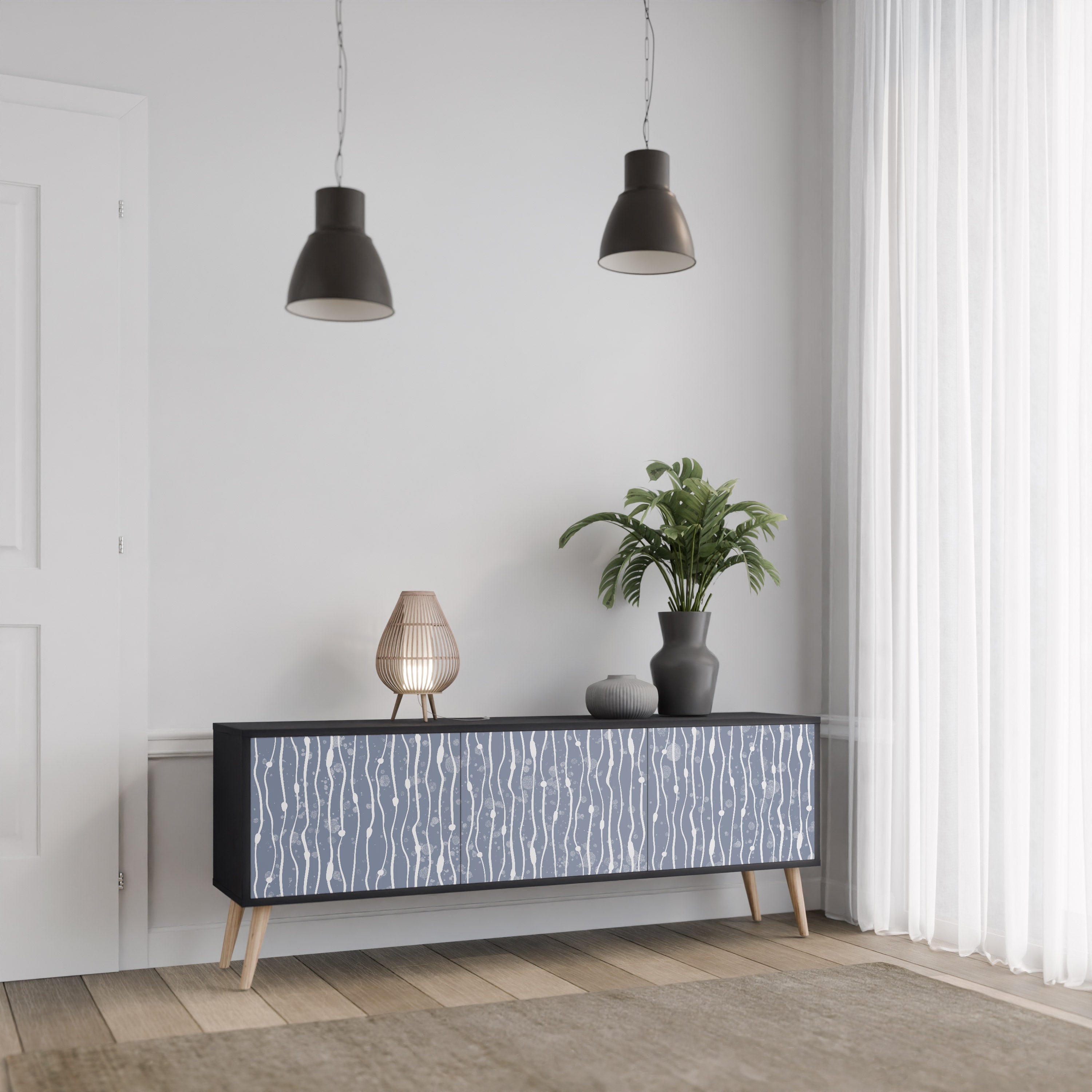 Mueble de TV de 3 puertas GRAPHITE RAIN en acabado negro