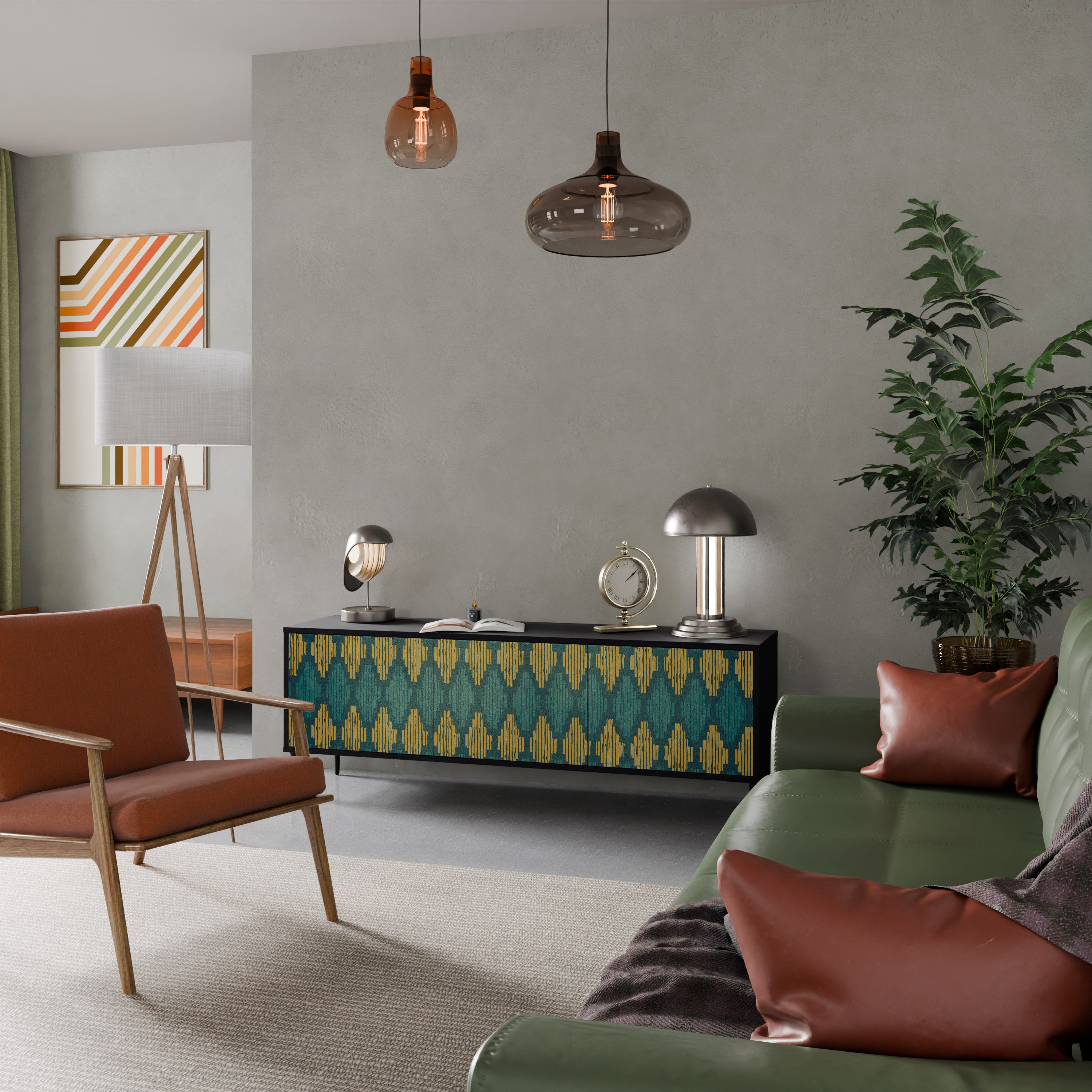 Mueble de TV de 3 puertas POLYGONS con acabado negro