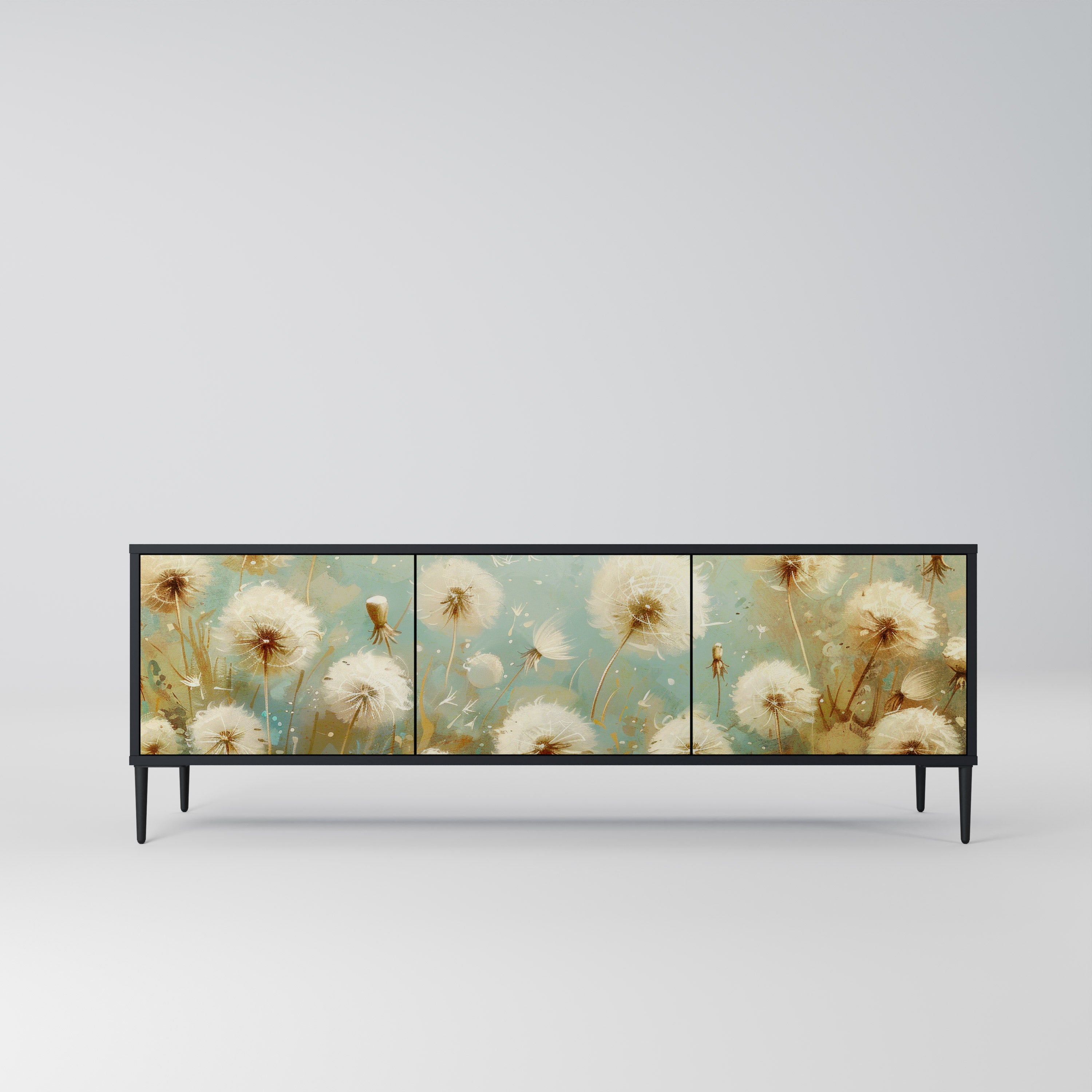 Mueble de TV de 3 puertas DREAMY MEADOW con acabado negro
