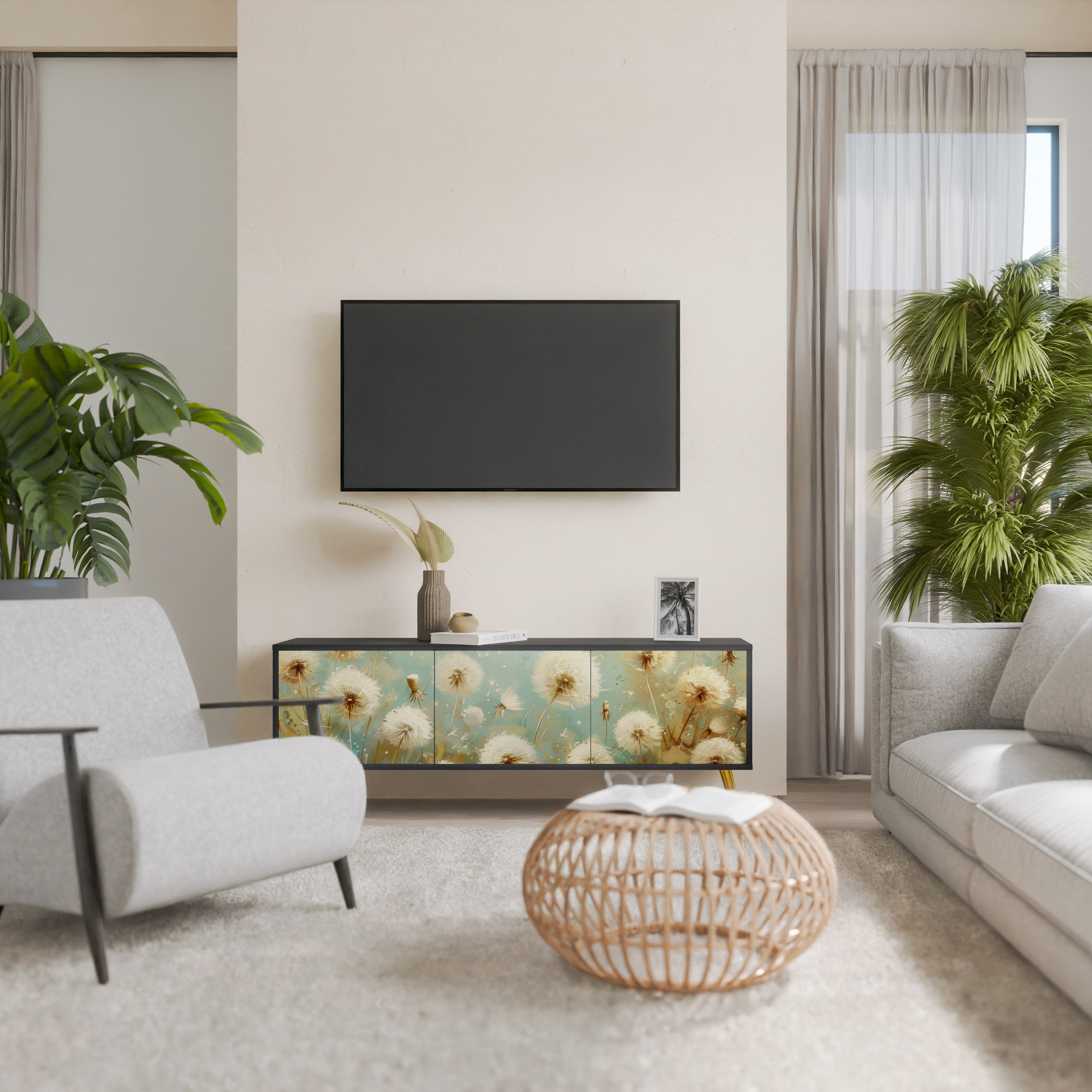 Mueble de TV de 3 puertas DREAMY MEADOW con acabado negro
