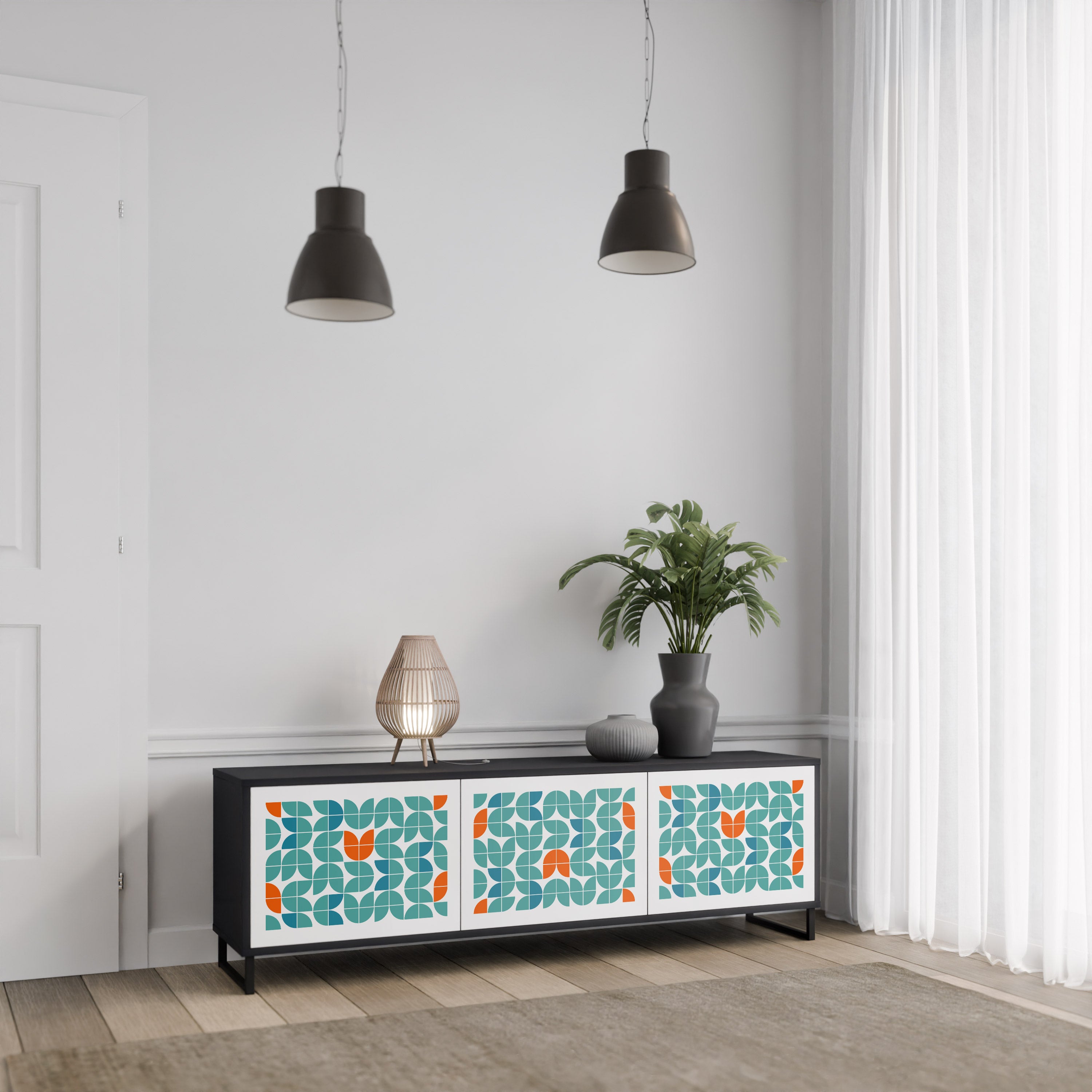 Mueble de TV de 3 puertas BE THE CHANGE con acabado negro
