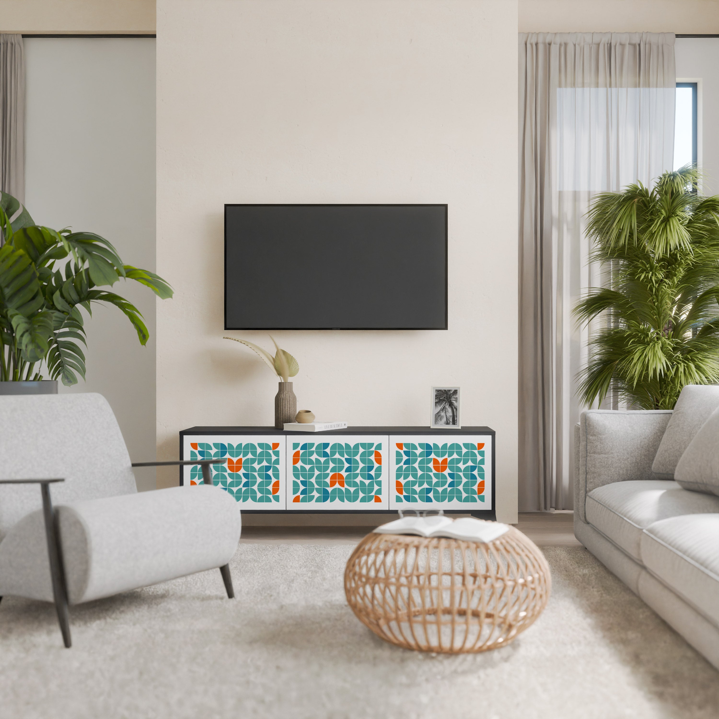 Mueble de TV de 3 puertas BE THE CHANGE con acabado negro