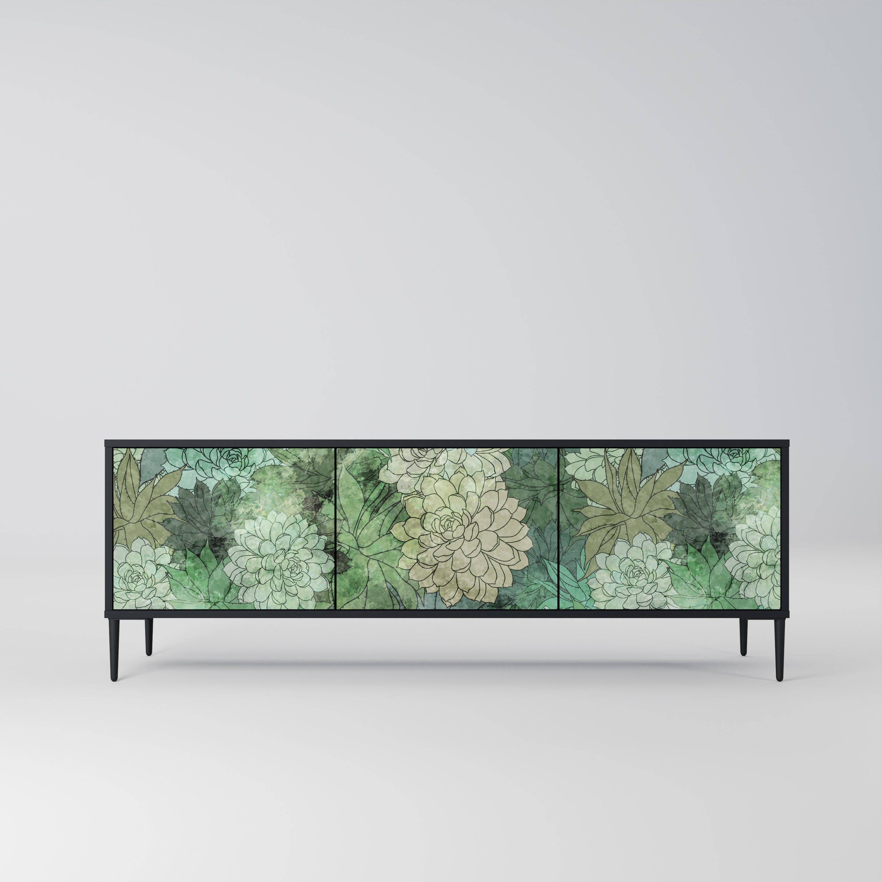 Mueble de TV de 3 puertas SUCCULENT CLUSTER con acabado negro